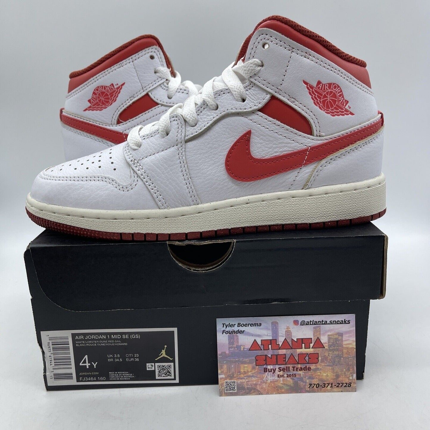 Size 4Y - Air Jordan 1 Mid White Dune Red Leather (FJ3464-160)