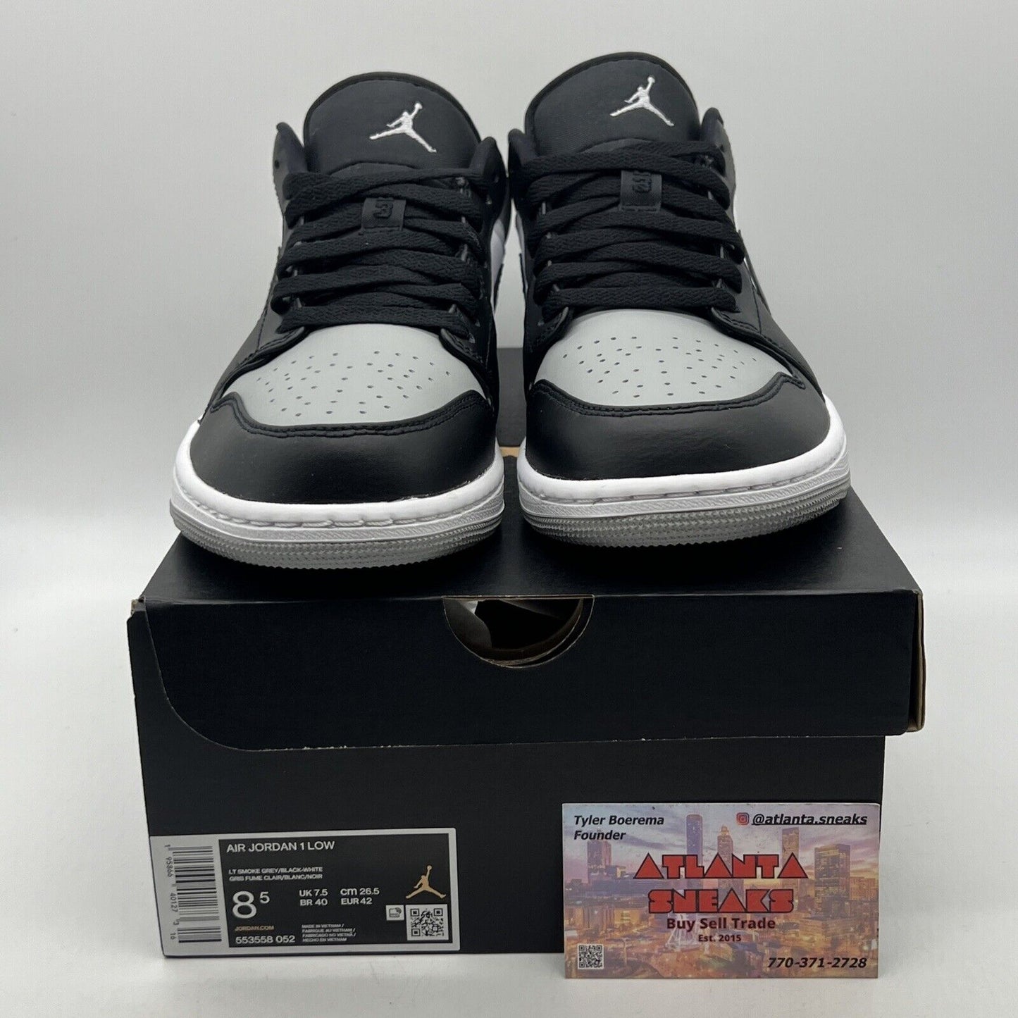 Size 8.5 - Jordan 1 Low Shadow Toe Black Grey White Leather (553558-052)