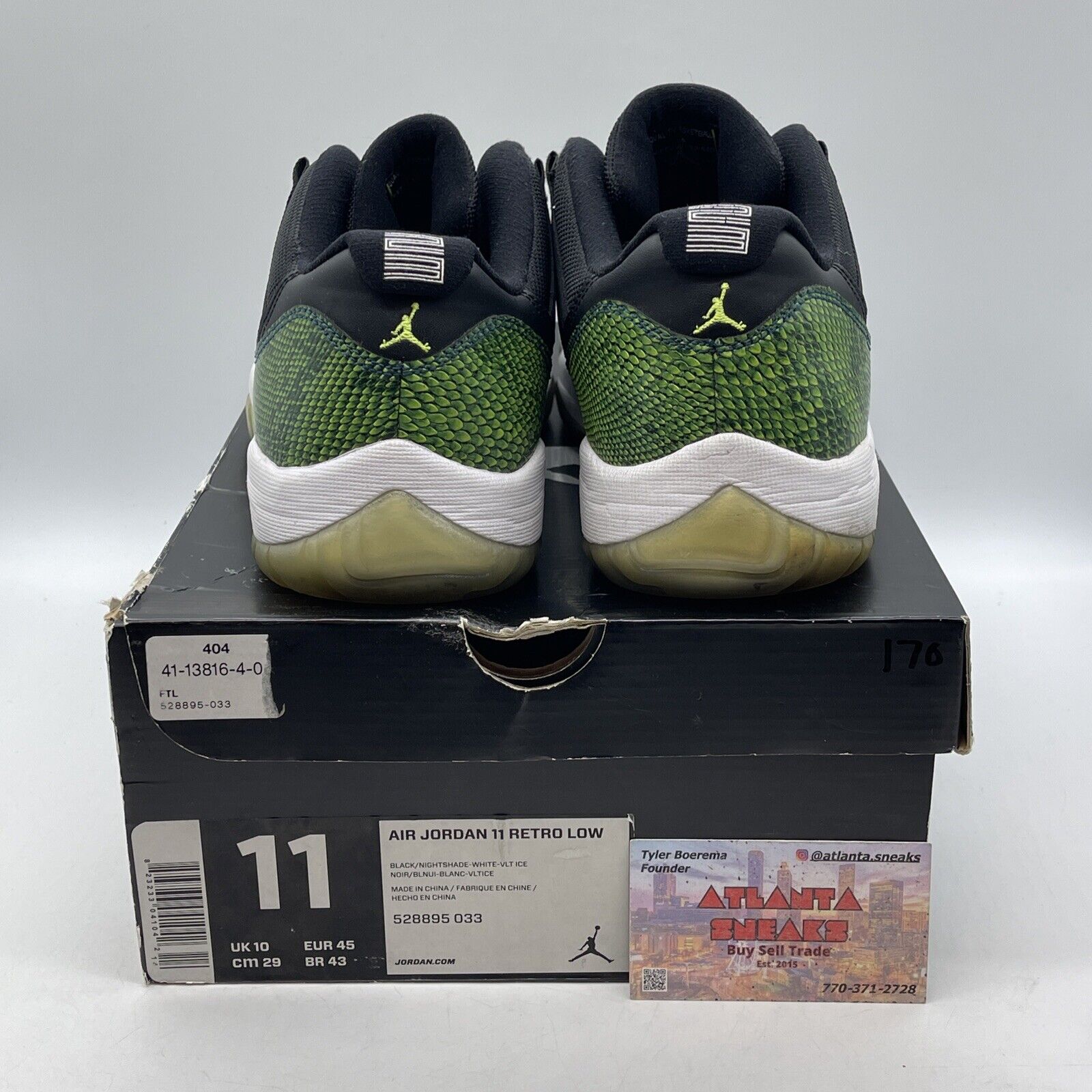 Size 11 - Air Jordan 11 Retro Low Snake Green White Black Leather (528895-033)