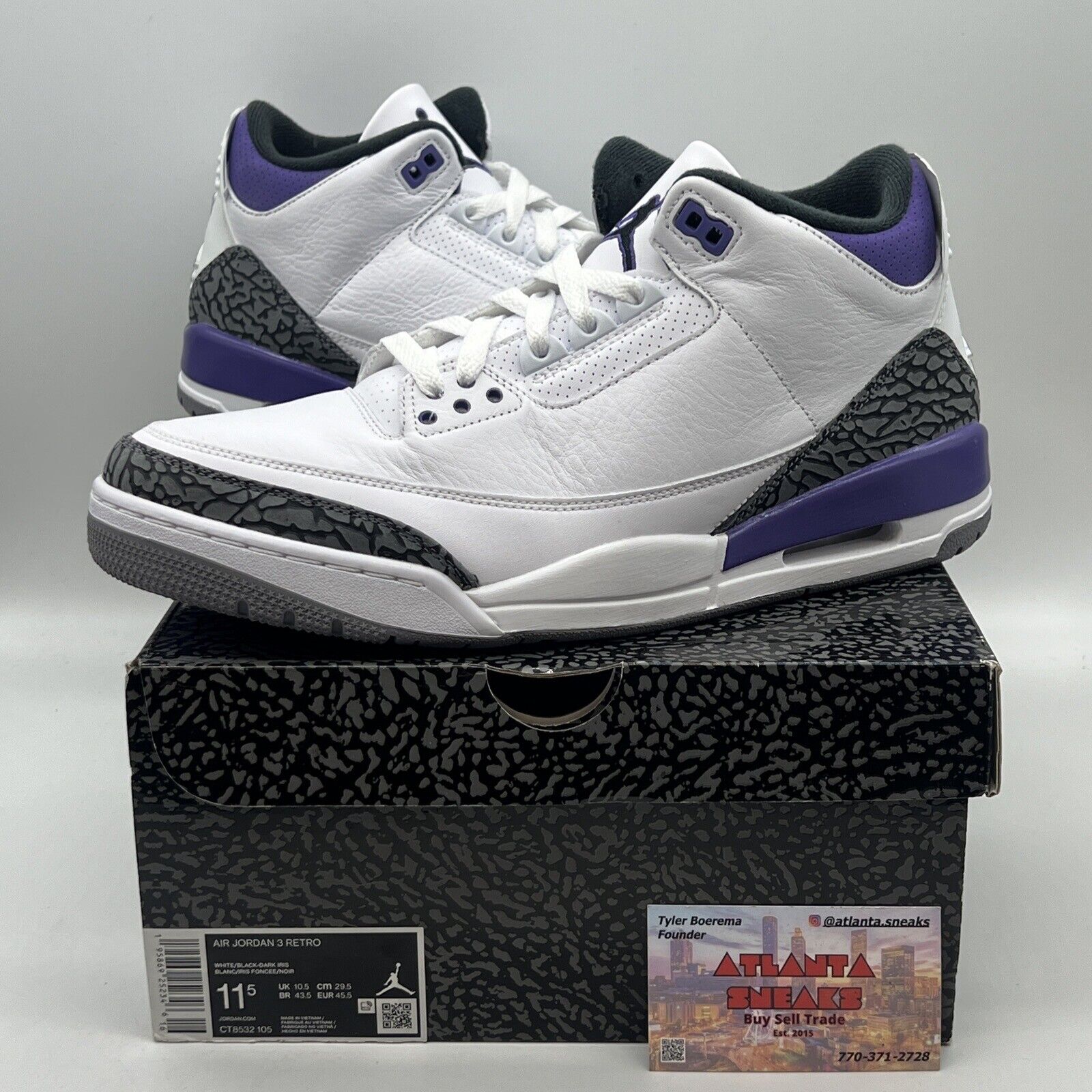 Air Jordan 3 Retro "DARK IRIS" 2022 - Size 11.5 - CT8532 105 Brand New Og All