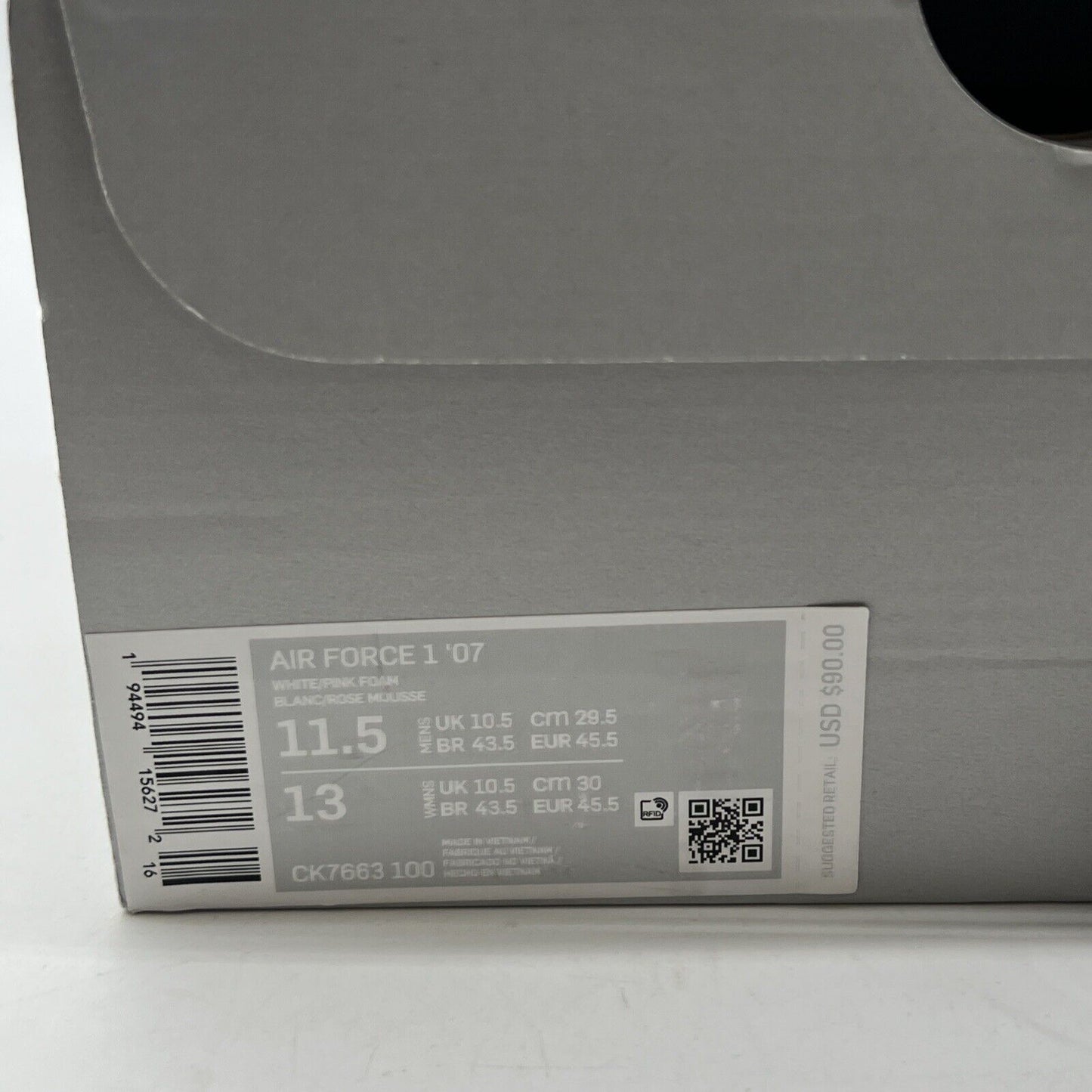 Size 11.5 - Nike Air Force 1 '07 Low White Pink Sole (CK7663-100)