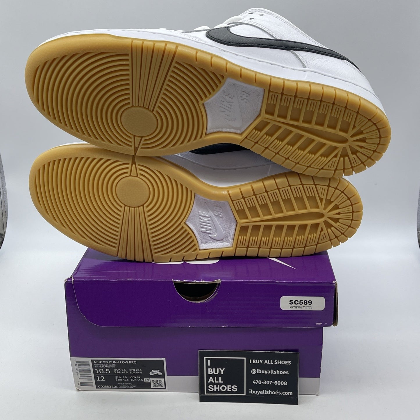 Size 10.5 - Nike SB Dunk Low White Gum Black Leather (CD2563-101)