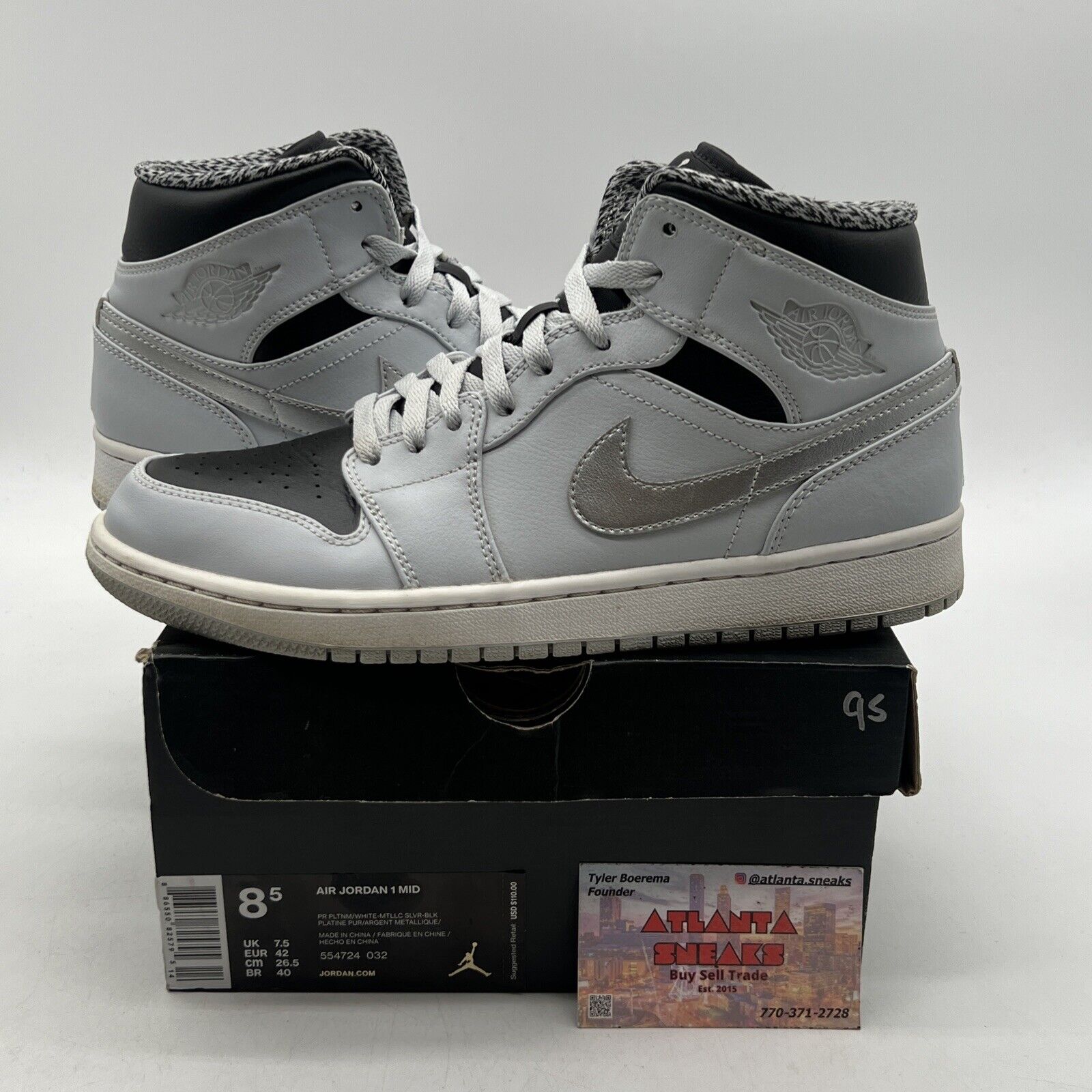 Size 8.5 - Air Jordan 1 Retro Mid Wolf Grey Black Leather (554724-032)