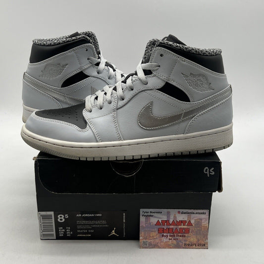 Size 8.5 - Air Jordan 1 Retro Mid Wolf Grey Black Leather (554724-032)