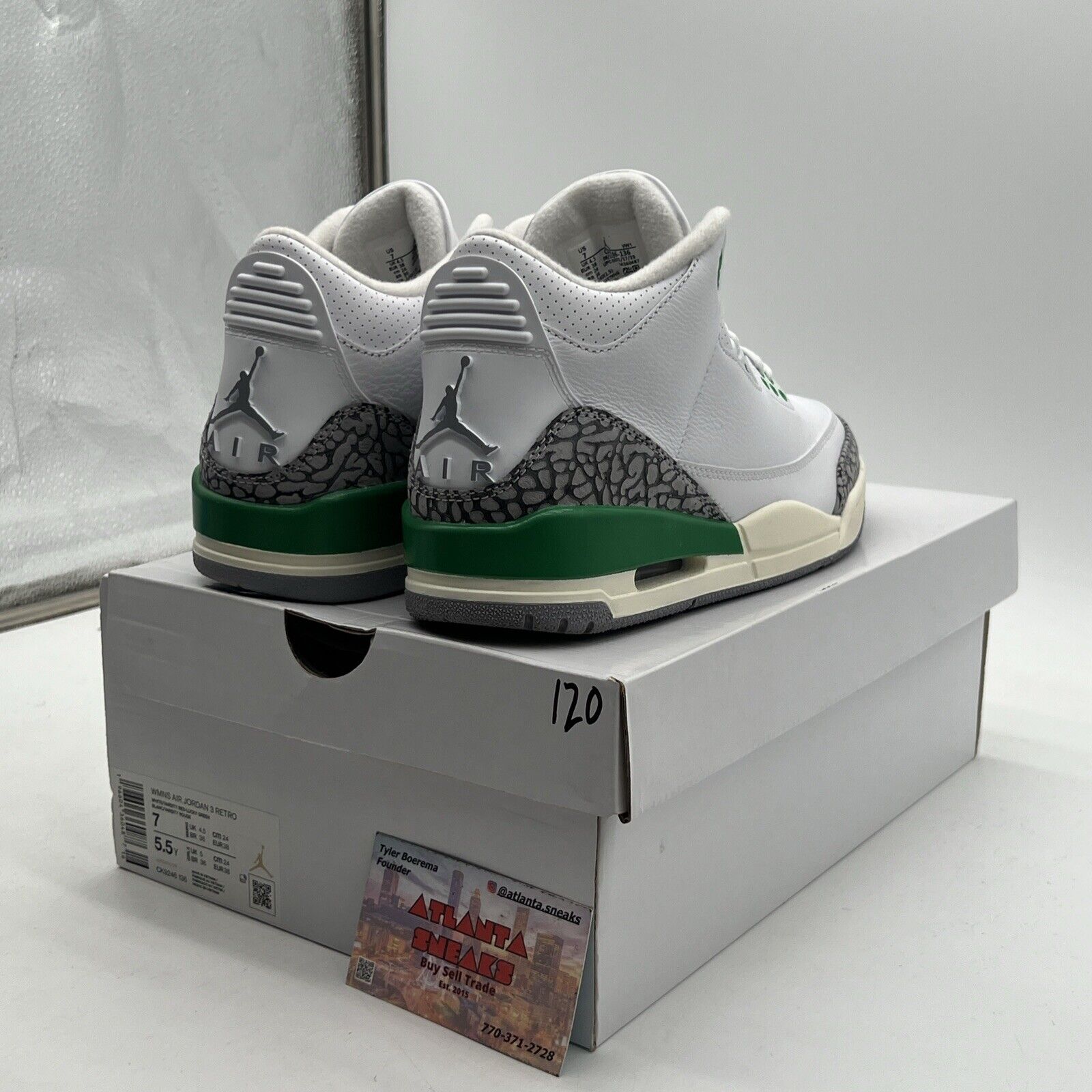 Size 7 - Air Jordan 3 Retro Lucky Green W White Grey Leather (CK9246-136)