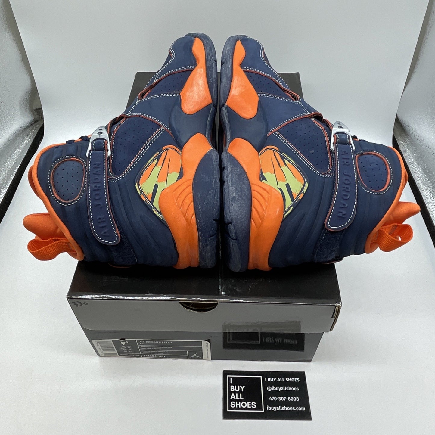 Size 9.5 - Air Jordan 8 Retro LS Pea Pods Blue Orange Suede (316324-481)