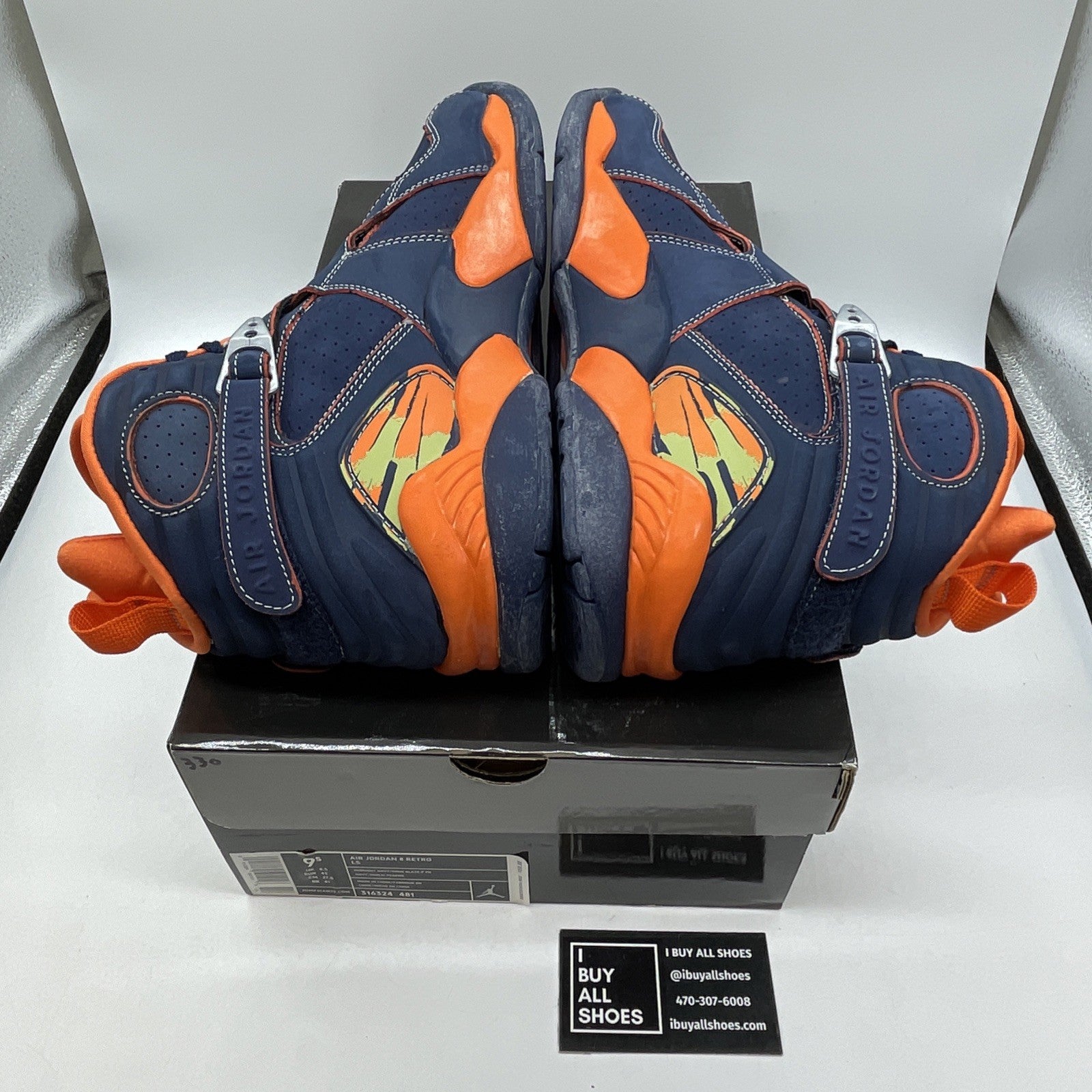 Size 9.5 - Air Jordan 8 Retro LS Pea Pods Blue Orange Suede (316324-481)