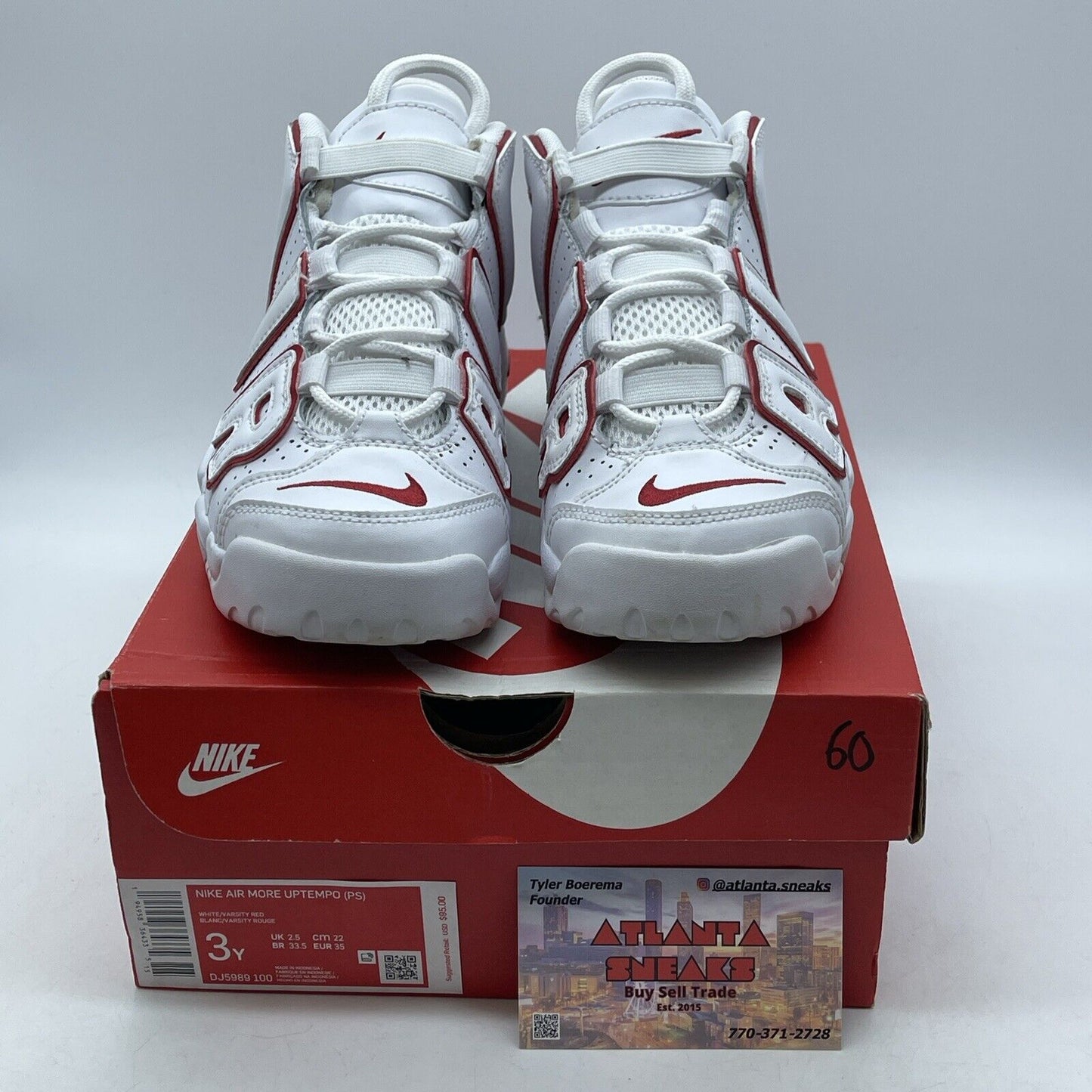 Size 3Y - Nike Air More Uptempo Mid White Varsity Red White Leather (DJ5989-100)