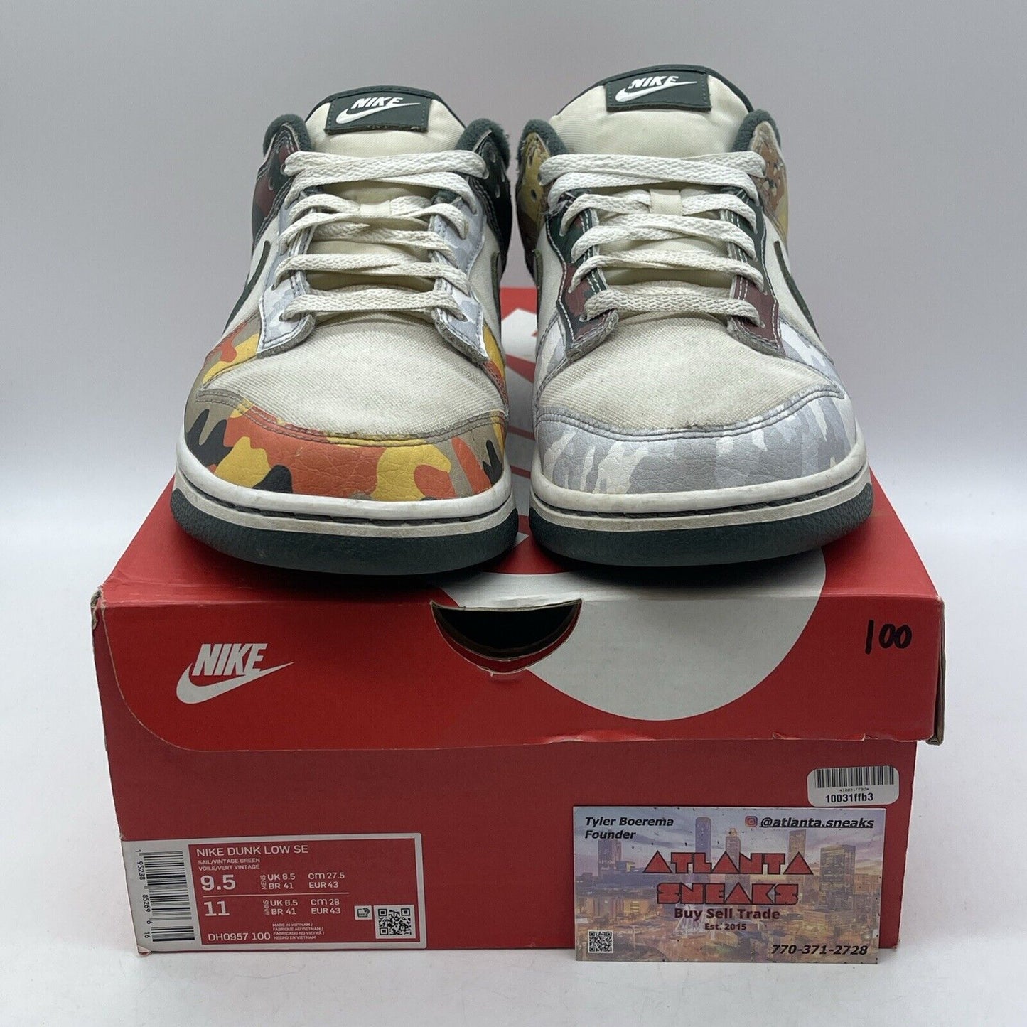 Size 9.5 - Nike Dunk SE Low Sail Multi-Camo GreenLeather Suede (DH0957-100)