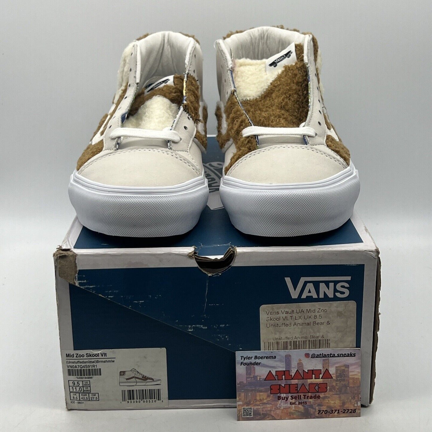 Size 9.5 - VANS Mid Zoo Skool Unstuffed Animal Bear White (VN0A7Q4S91R1)