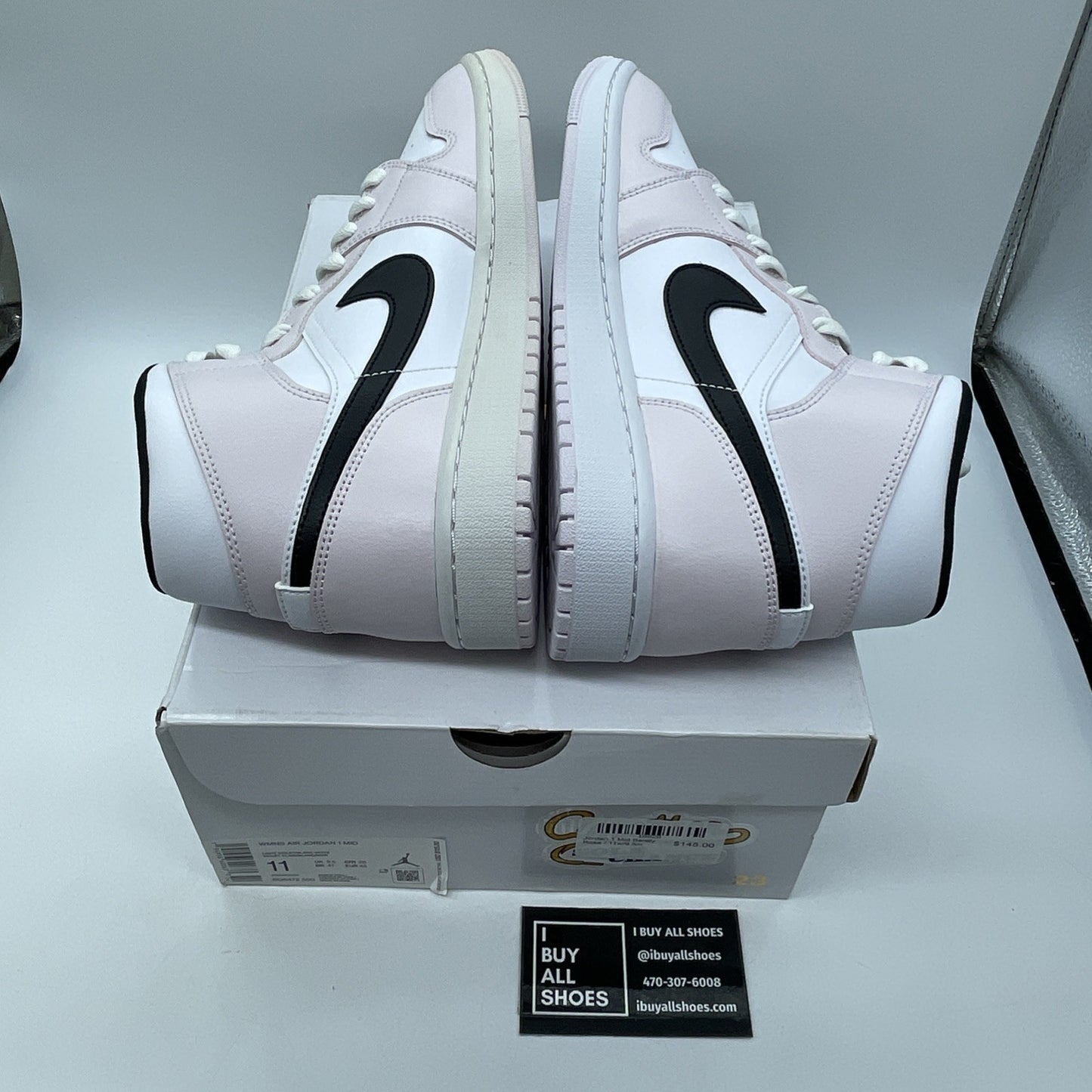 Size 11W - Air Jordan 1 Mid Barely Rose White Black Leather (BQ6472-500)
