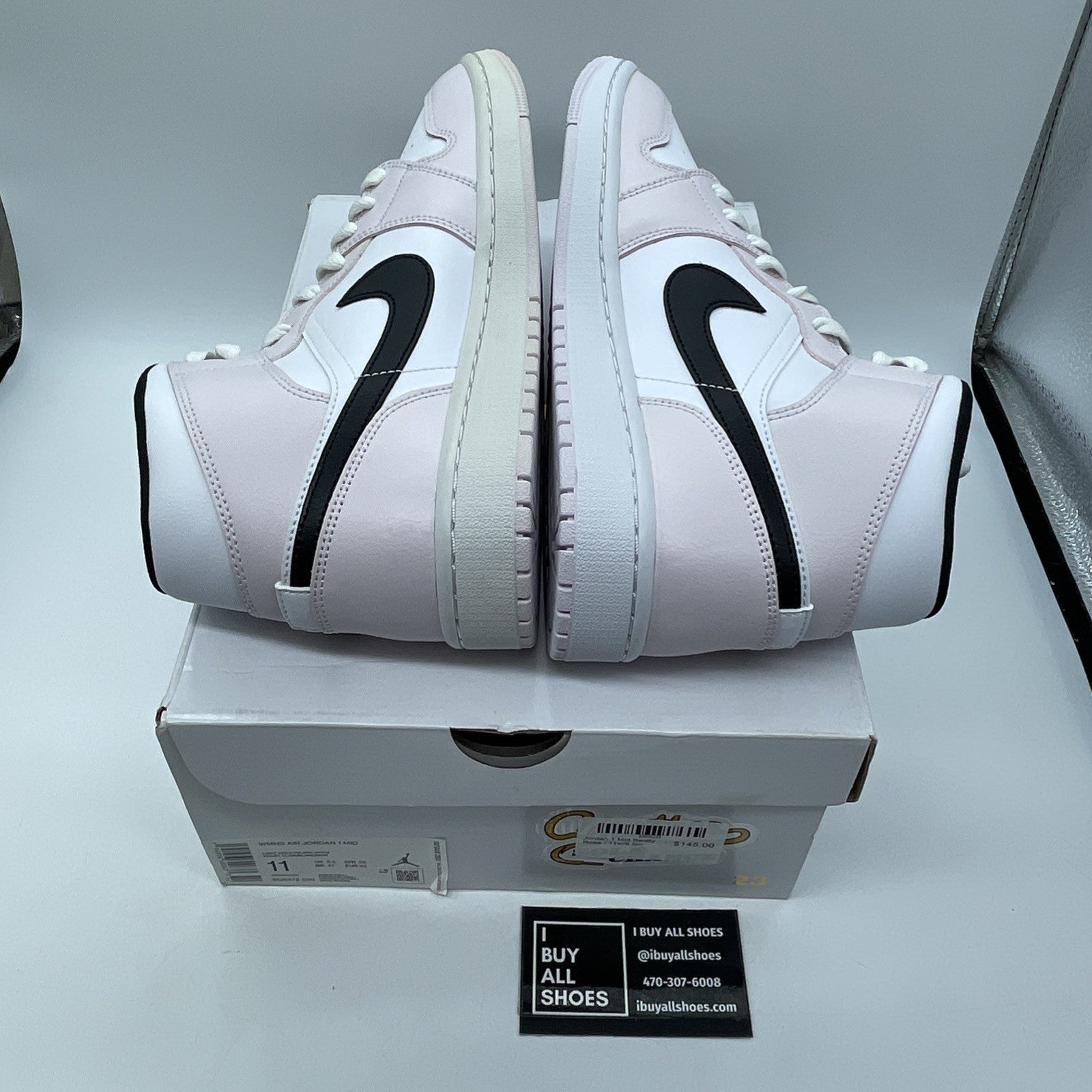 Size 11W - Air Jordan 1 Mid Barely Rose White Black Leather (BQ6472-500)