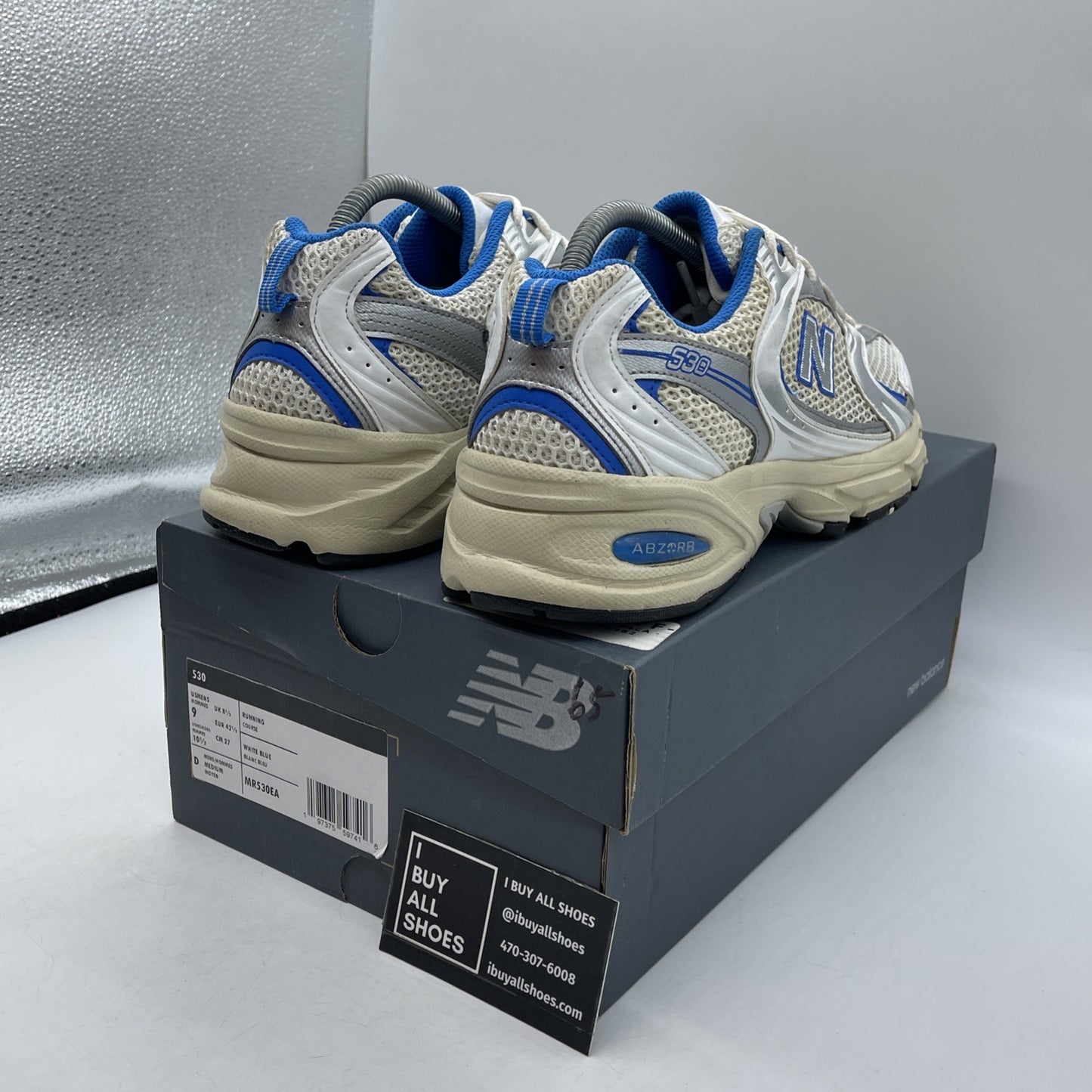 Size 9 - New Balance 530 White Blue Oasis Silver Leather (MR530EA)