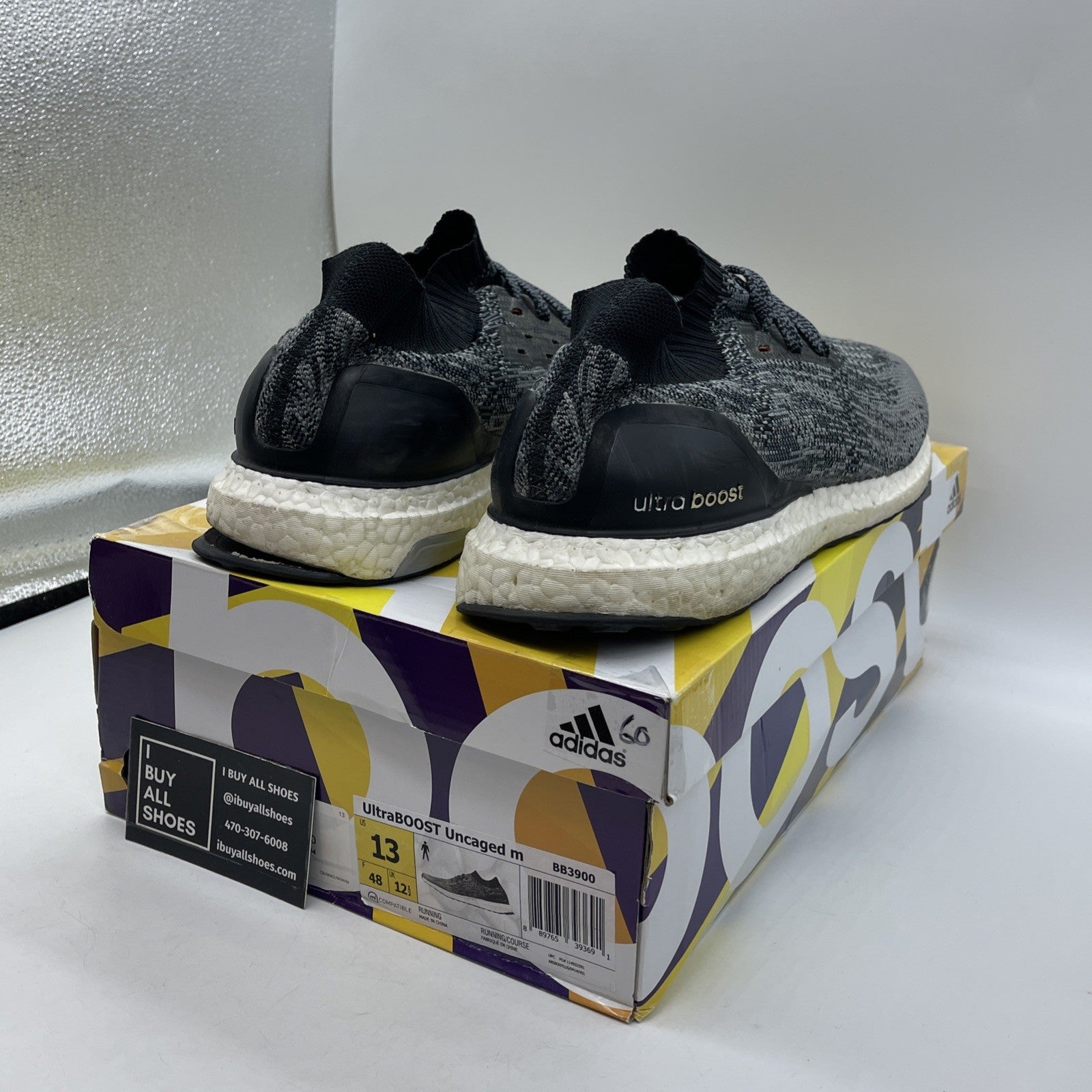 Size 13 - adidas UltraBoost Uncaged Core Black Grey White Suede (BB3900)