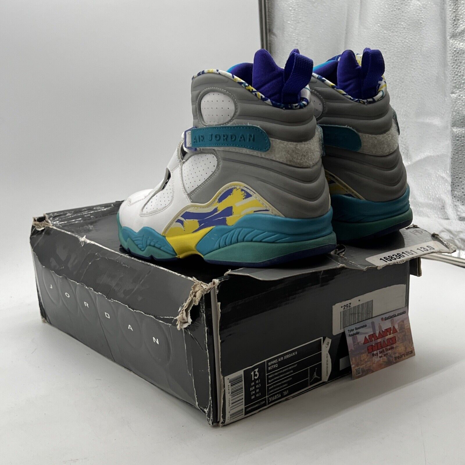 Size 13 - Air Jordan 8 Retro White Aqua W (316836-161)