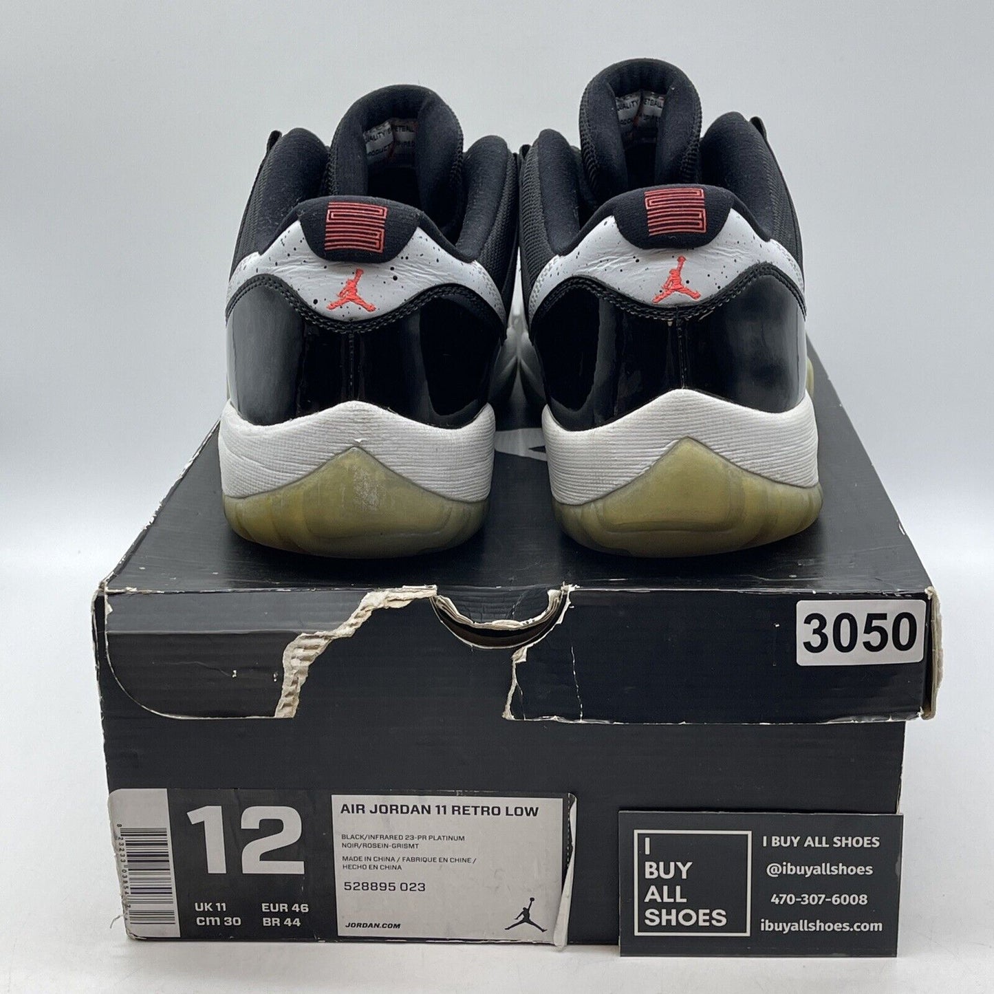 Size 12 - Air Jordan 11 Retro Low Infrared 23 Black Suede Leather (528895-023)