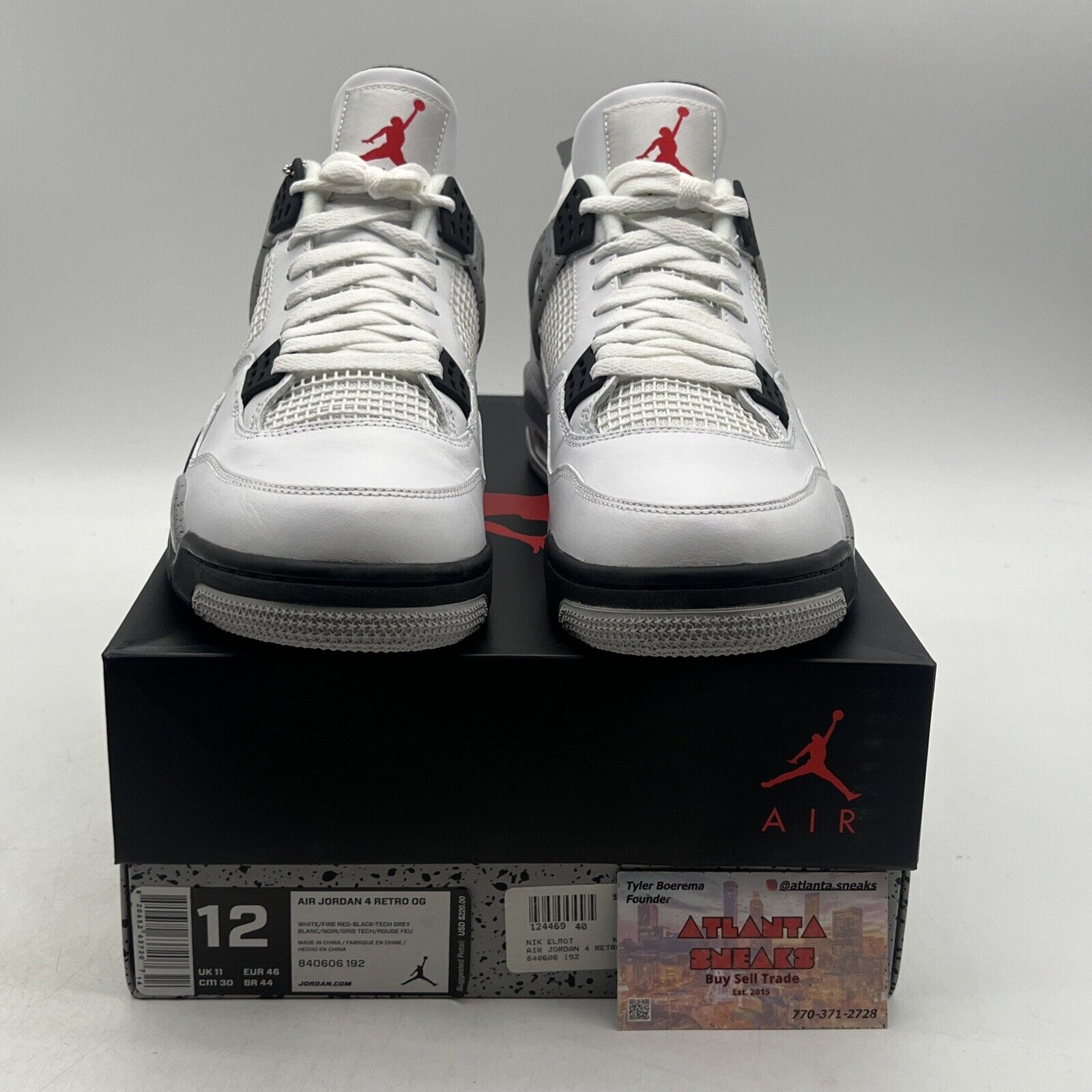 Size 12 - Jordan 4 Retro OG Mid White Cement Black Leather (840606-192)