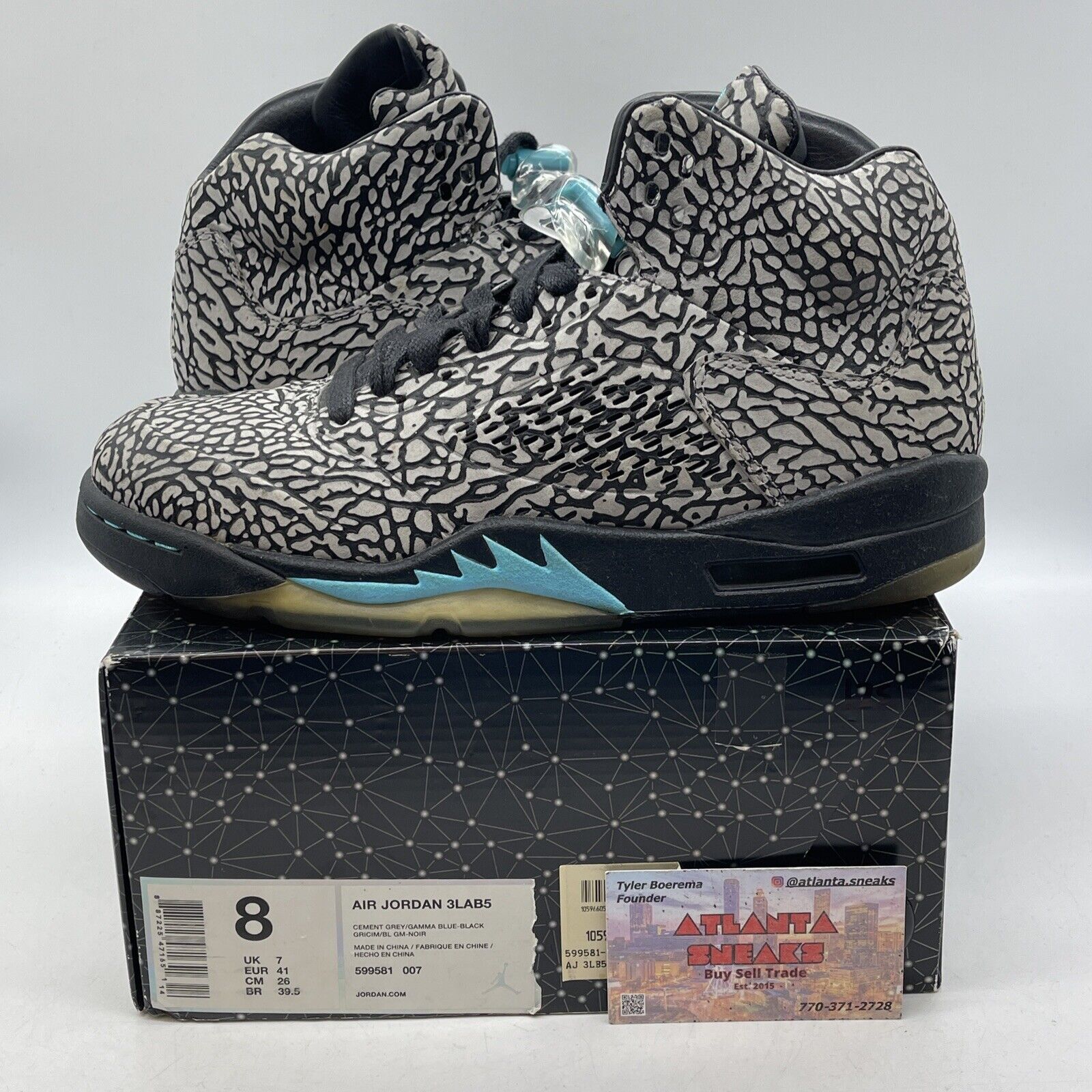 Size 8 - Air Jordan 5 Retro 3Lab5 Grey Black blue Suede Leather (599581-007)