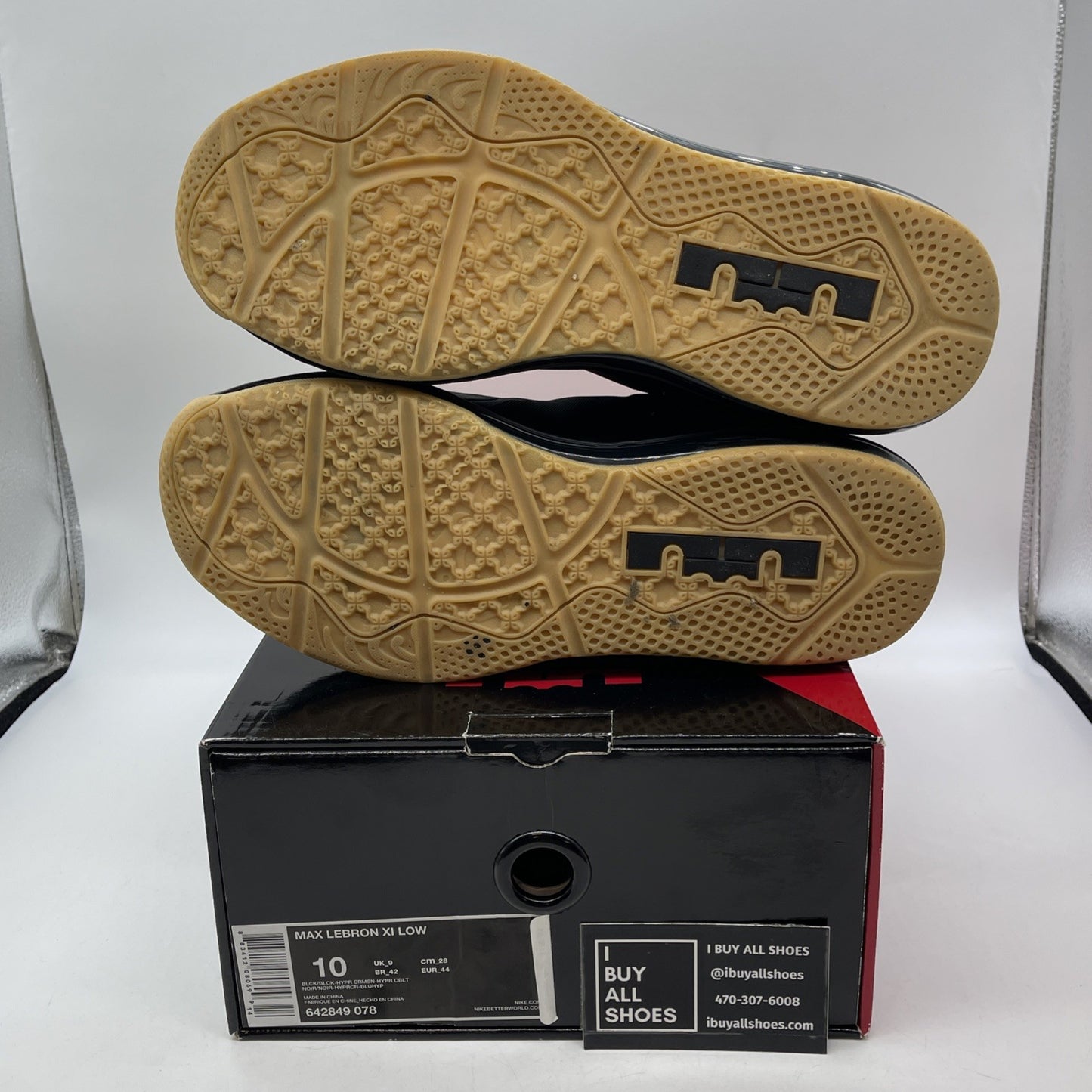 Size 10 - Nike Max LeBron 11 Low Gum Black Leather (642849-078)