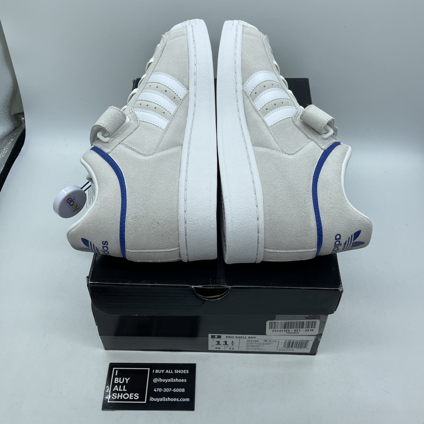 Size 11.5 - adidas Pro Shell ADV Crystal White Royal Blue Suede (IE3109)