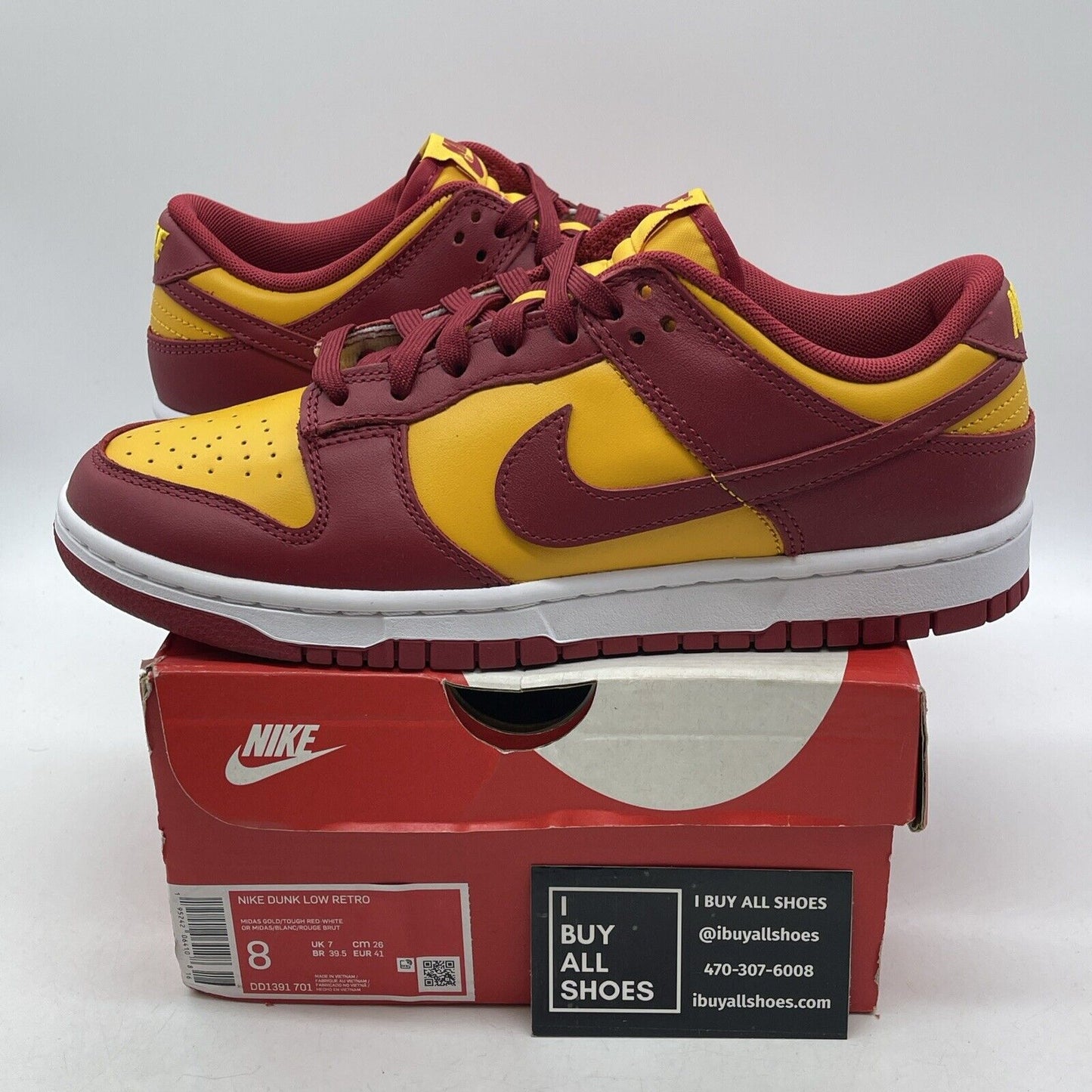 Size 8 - Nike Dunk Low USC Red Yellow White Leather (DD1391-701)