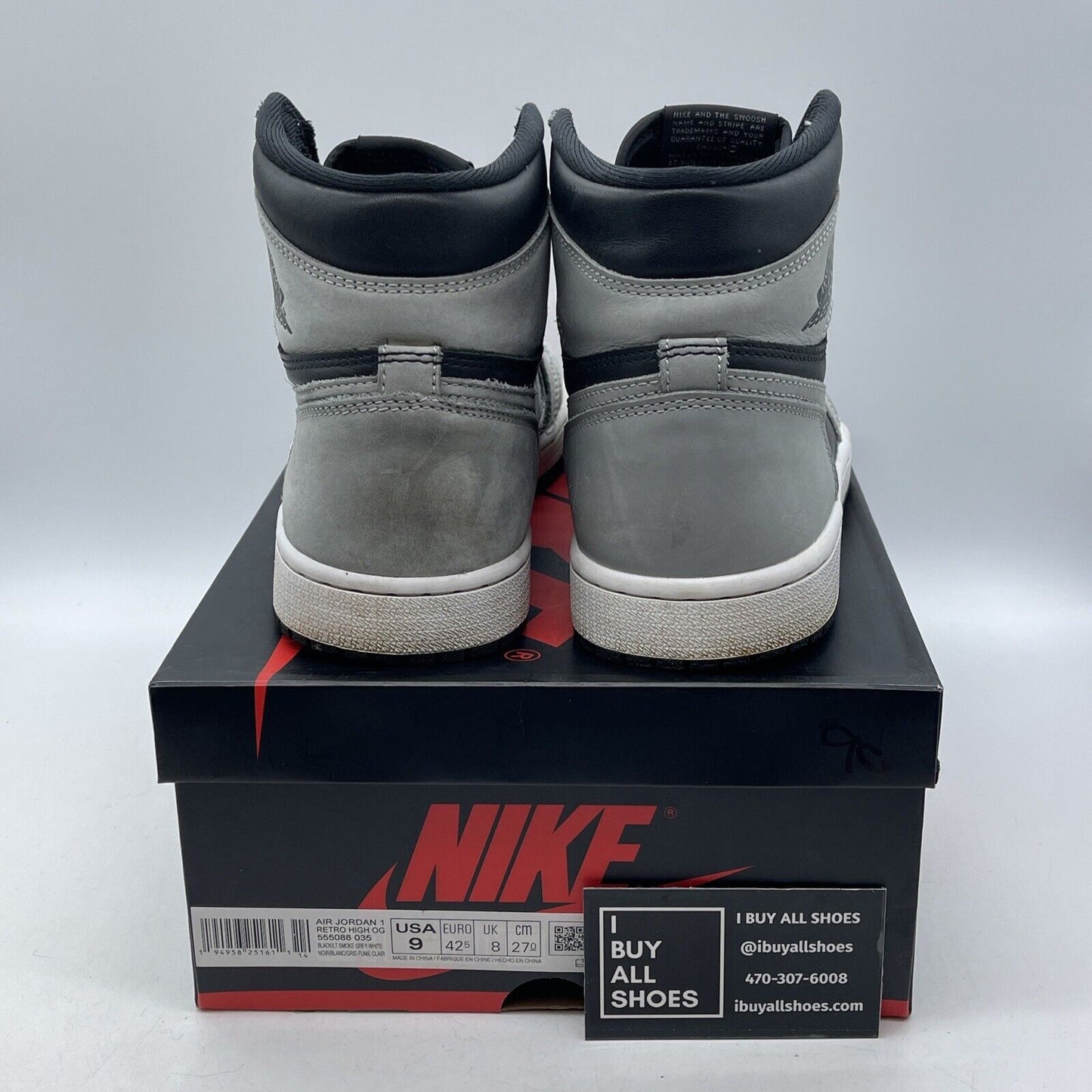 Size 9 - Jordan 1 Retro OG High Shadow 2.0 Grey Black Suede Leather (555088-035)