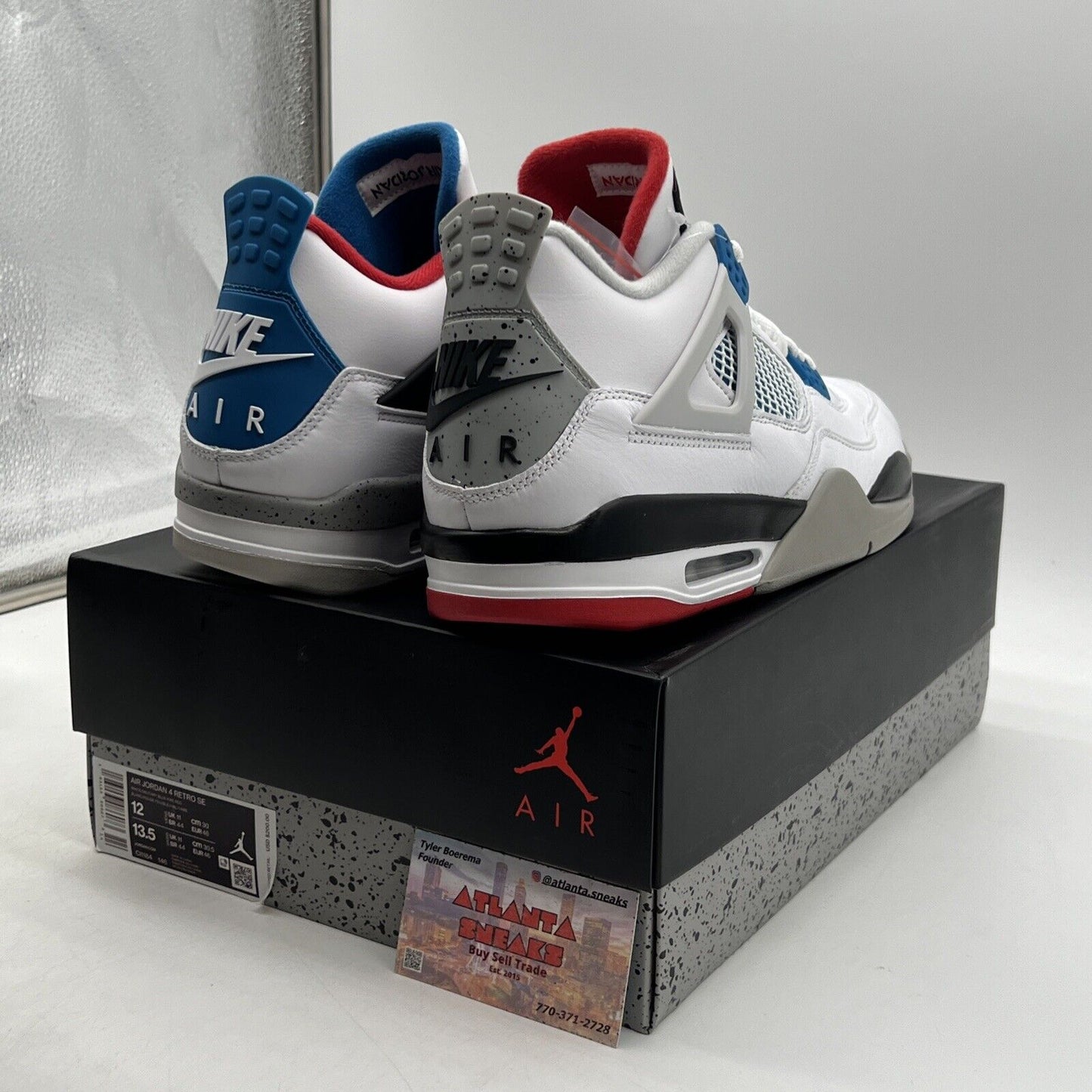 Size 12 - Jordan 4 Retro SE Mid What The 4 White Blue Red Leather  (CL1184-146)