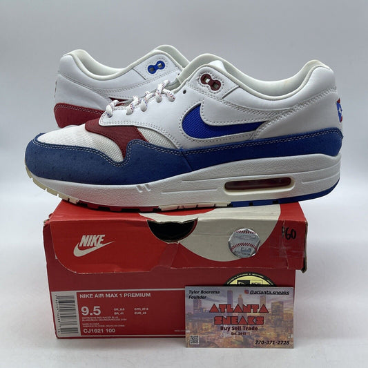 Size 9.5 - Nike Air Max 1 Premium Puerto Rico White Red Blue (CJ1621-100)