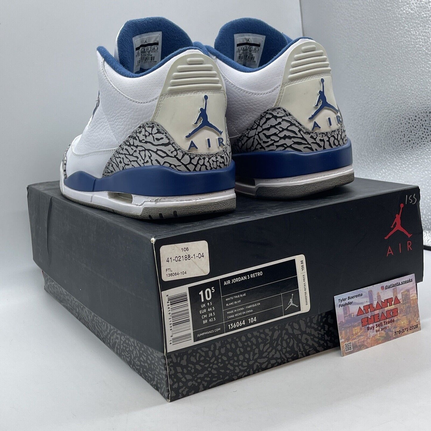 Size 10.5 - Air Jordan 3 Retro 2011 True Blue White Leather Suede (136064-104)