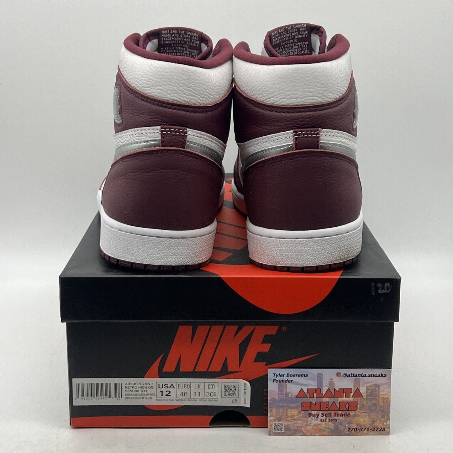Size 12 - Jordan 1 Retro High OG Bordeaux White Silver Leather (555088-611)