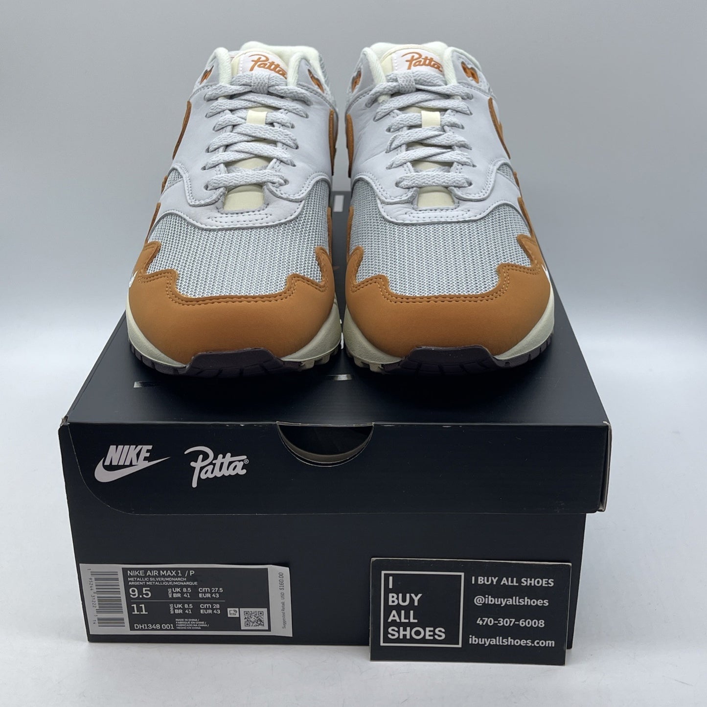 Size 9.5 - Nike Air Max 1 Patta Waves Monarch Brown Grey Suede (DH1348-001)