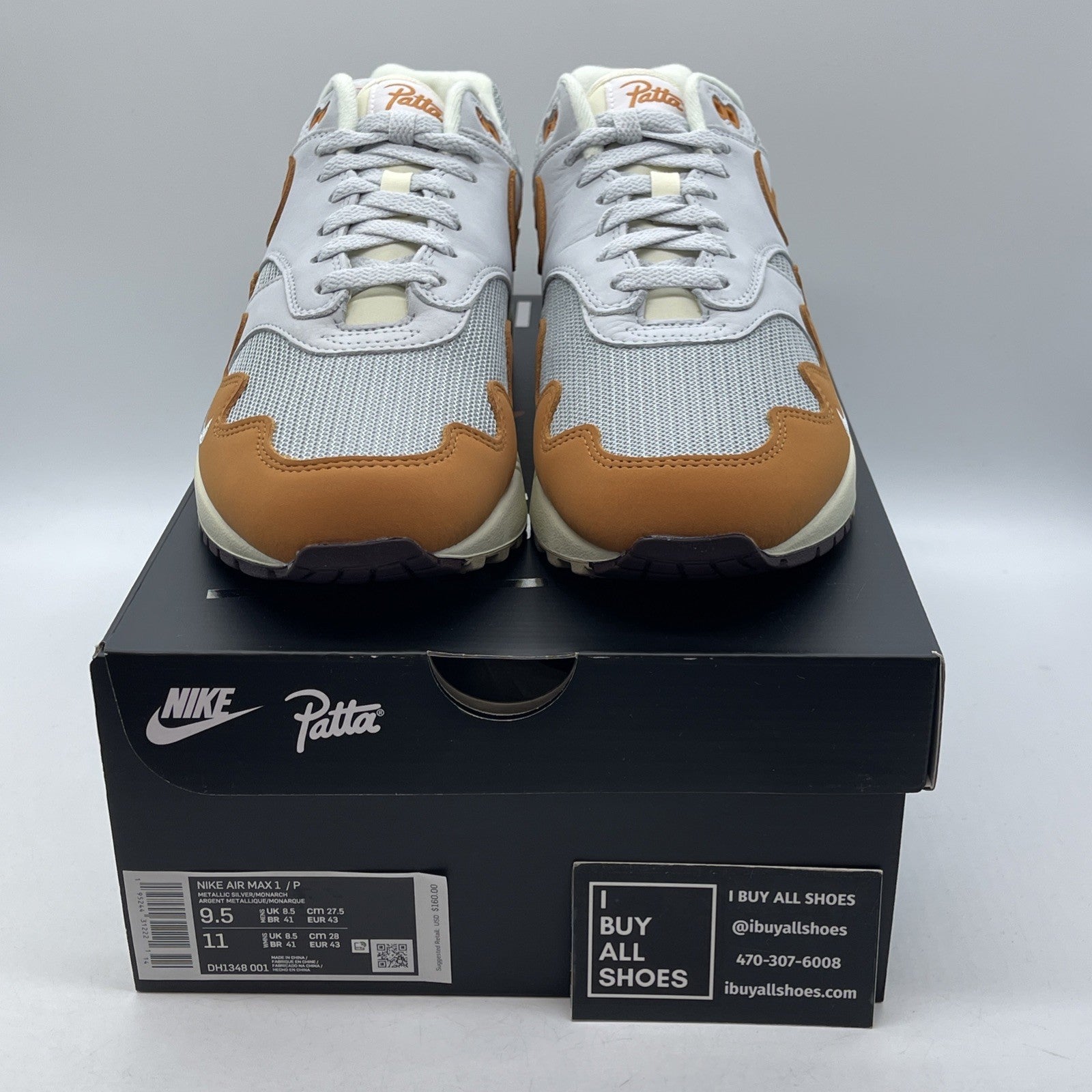 Size 9.5 - Nike Air Max 1 Patta Waves Monarch Brown Grey Suede (DH1348-001)