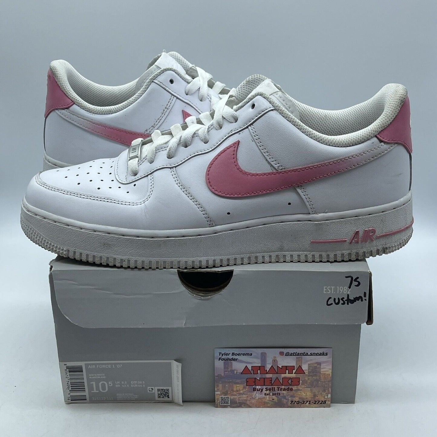 Size 10.5 - Nike Air Force 1 Low '07 White Pink Leather Custom* (315122-111)