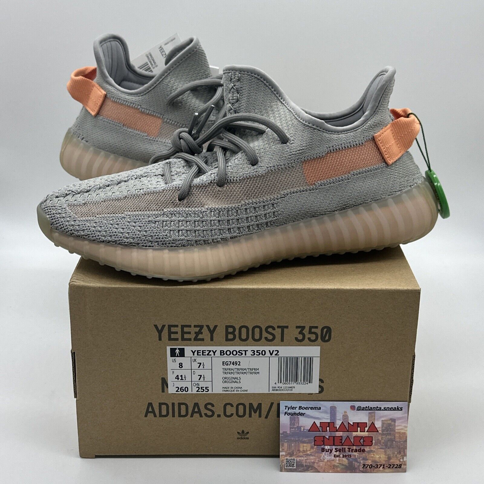 Size 8 - adidas Yeezy Boost 350 V2 True Form Grey Orange New Icy Sole Kanye West