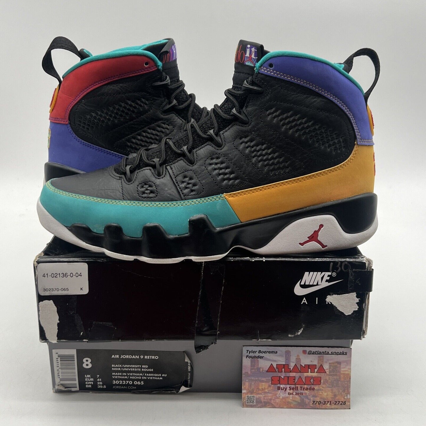 Size 8 - Air Jordan 9 Retro Dream It, Do It Black Yellow Aqua Red (302370-065)