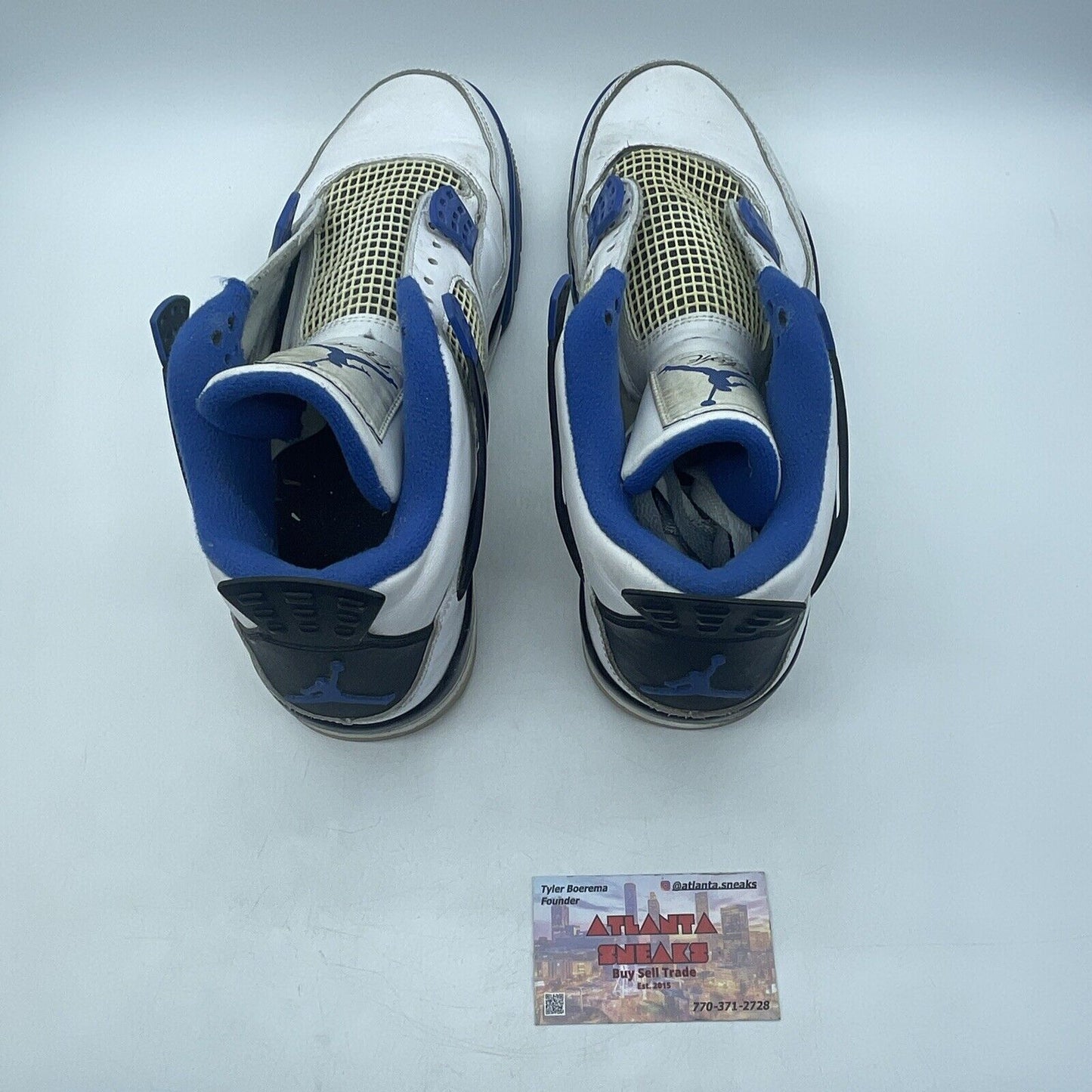 Size 11 - Jordan 4 Retro Mid Motorsports White Black Blue Leather (308497-117)