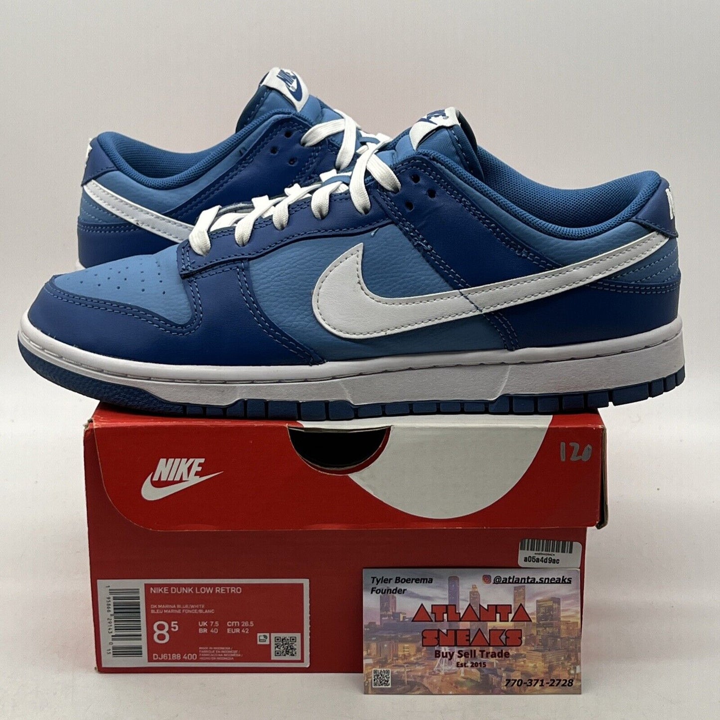 Size 8.5 - Nike Dunk Low Dark Marina Blue White Leather (DJ6188-400)