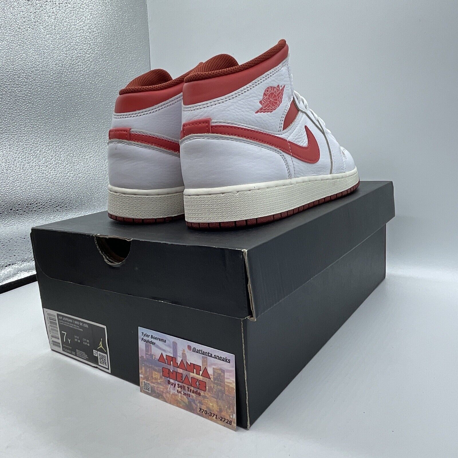 Size 7Y - Air Jordan 1 Mid White Dune Red White Red Leather (FJ3464-160)