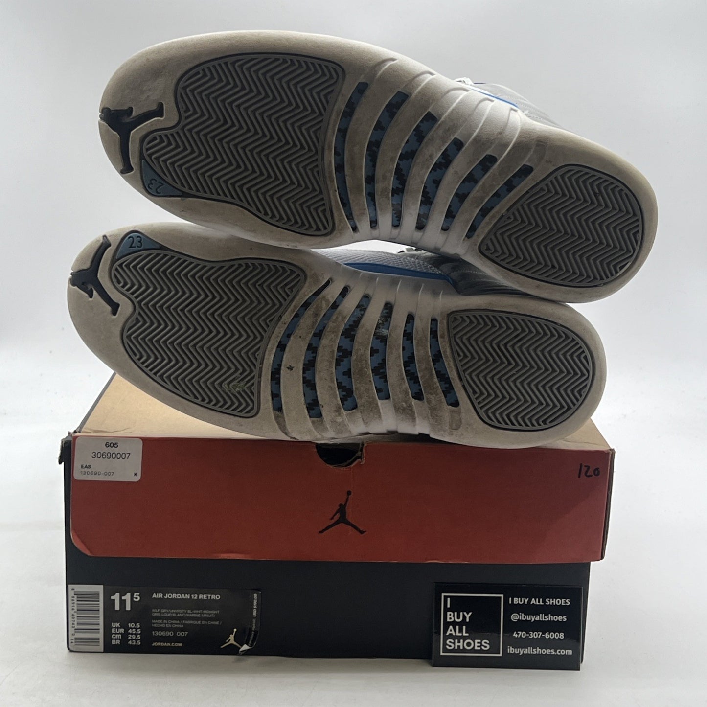 Size 11.5 - Air Jordan 12 Retro Grey University Blue (130690-007)