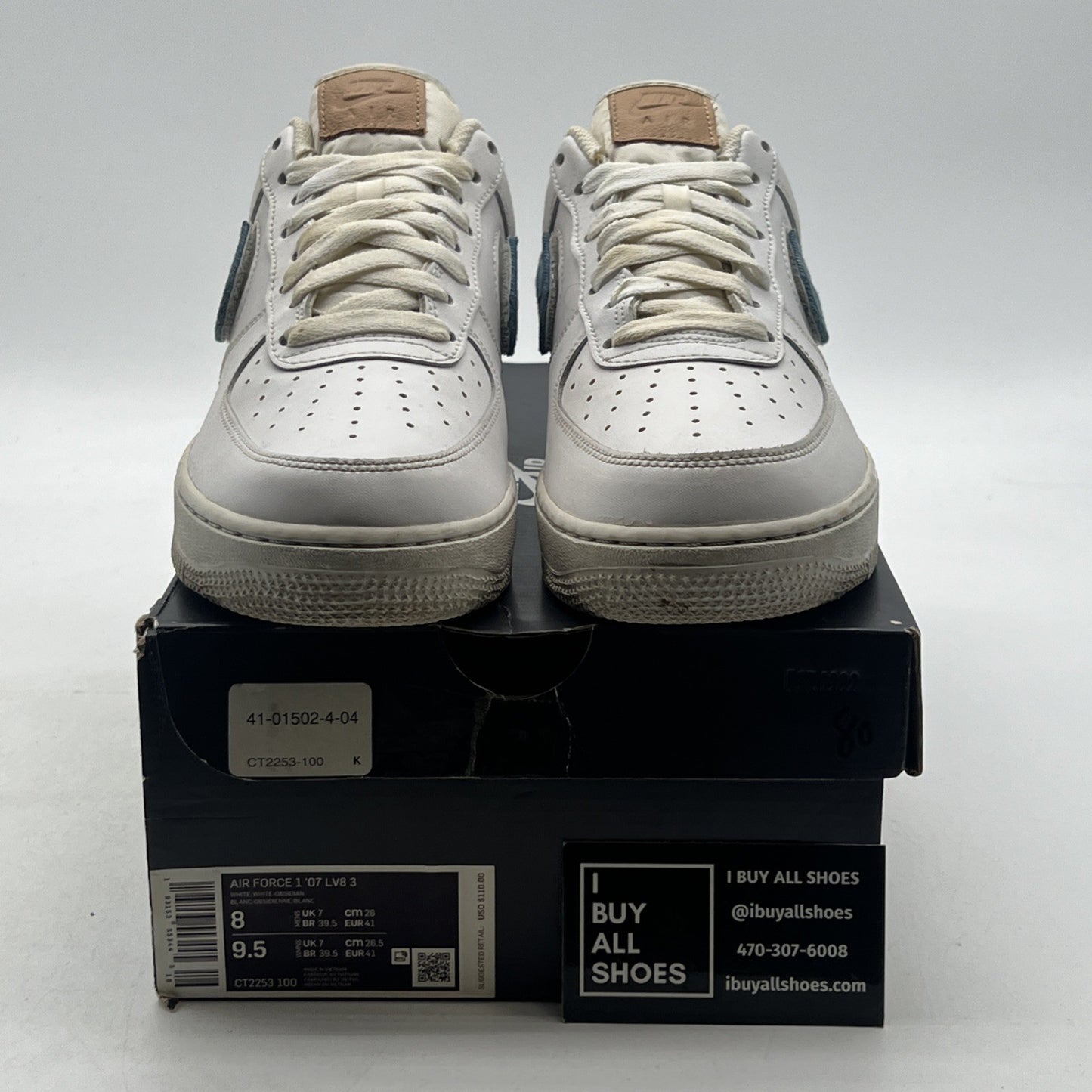 Size 8 - Nike Air Force 1 '07 LV8 Low Removable Swoosh - White Vachetta Tan