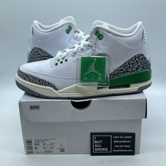 Size 9.5W - Air Jordan 3 Retro Lucky Green White Grey Leather Suede (CK9246-136)