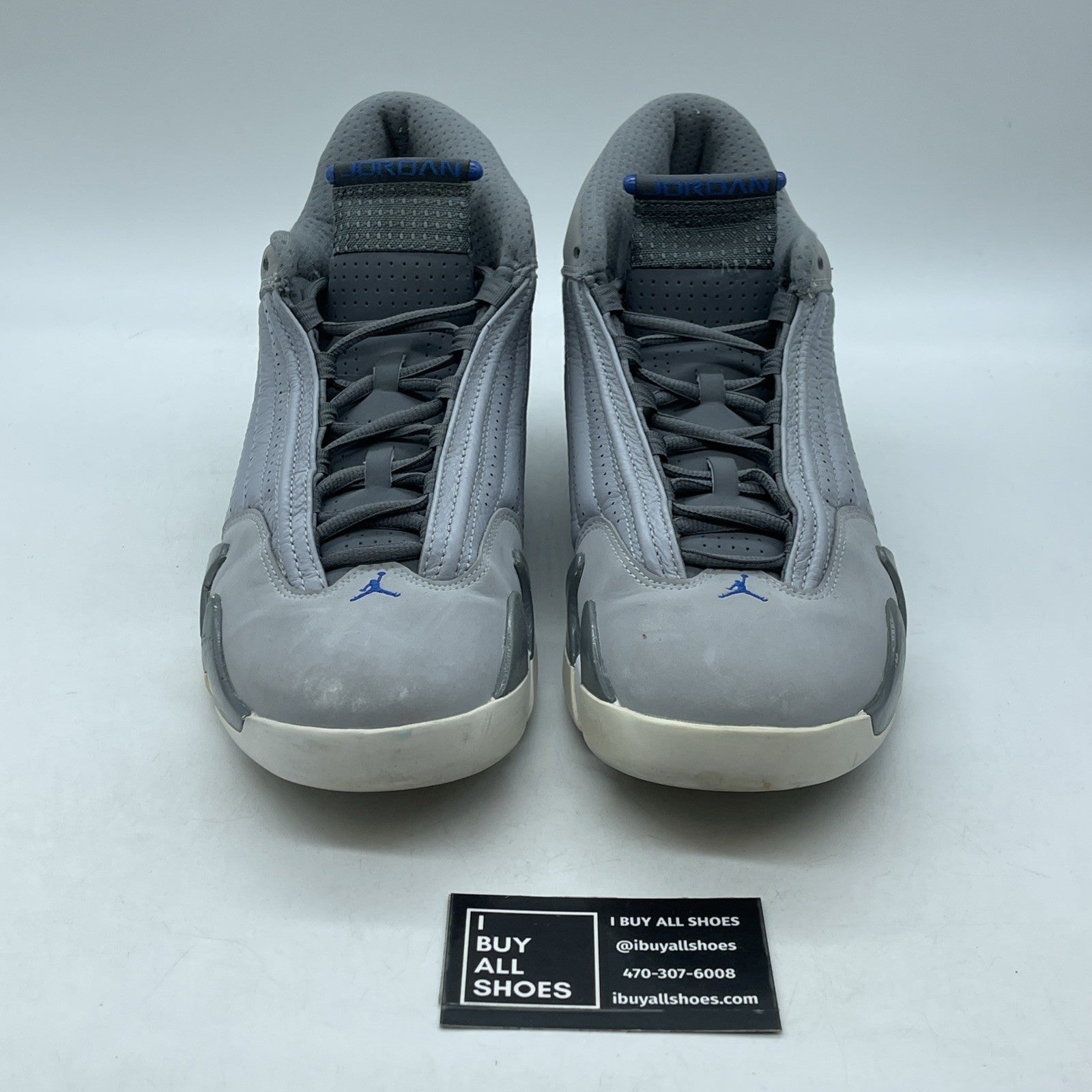 Size 10.5 - Air Jordan 14 Retro Wolf Grey Blue Suede Leather (487471-004)