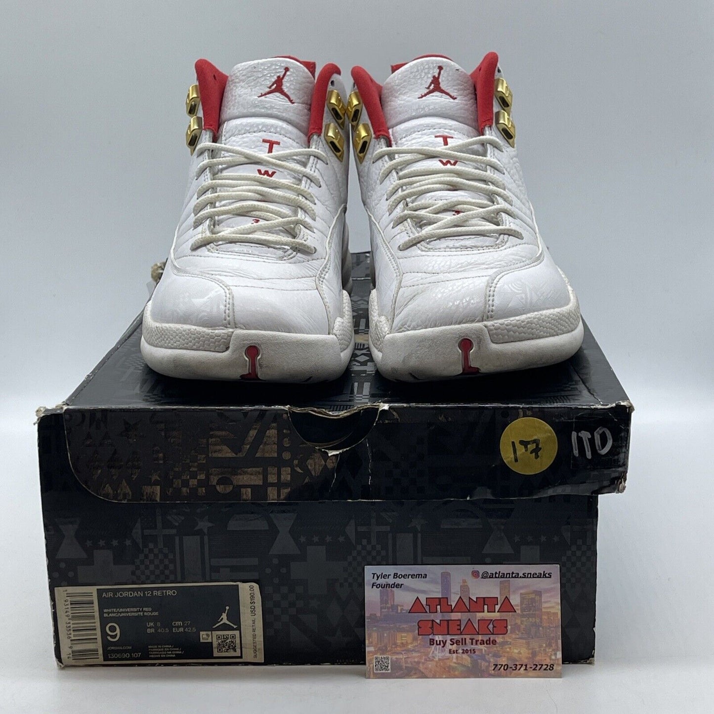 Size 9 - Air Jordan 12 Retro FIBA Gold White Red Leather (130690-107)