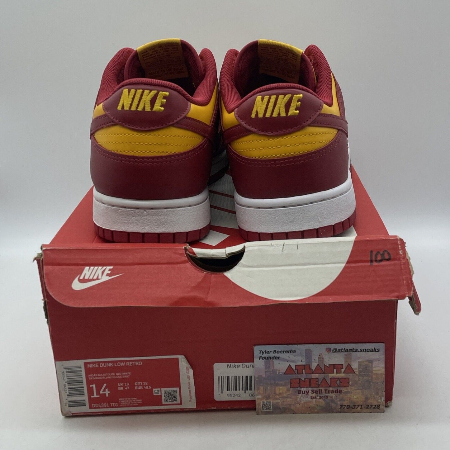 Size 14 - Nike Dunk Low USC Yellow Red White Leather (DD1391-701)