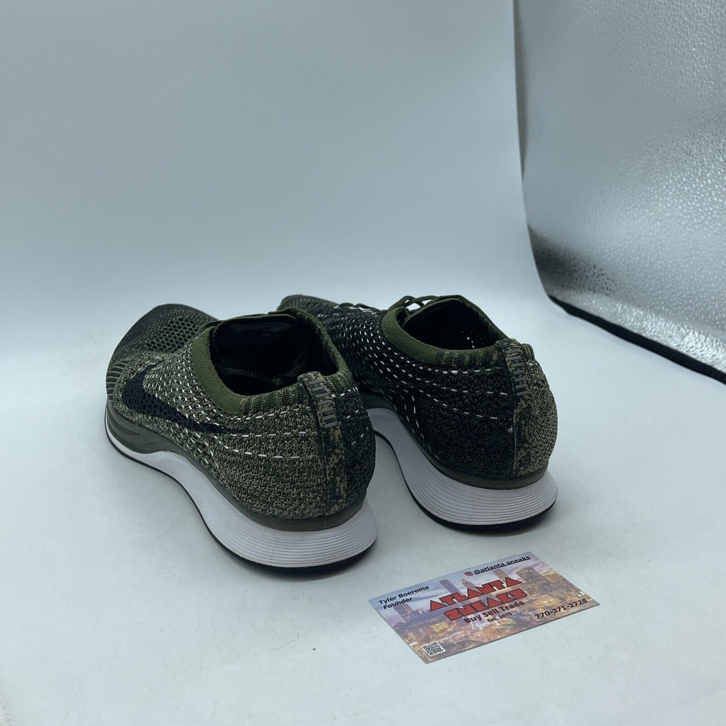 Size 11 - Nike Flyknit Racer Earth Tones Green Black White Suede (862713-300)