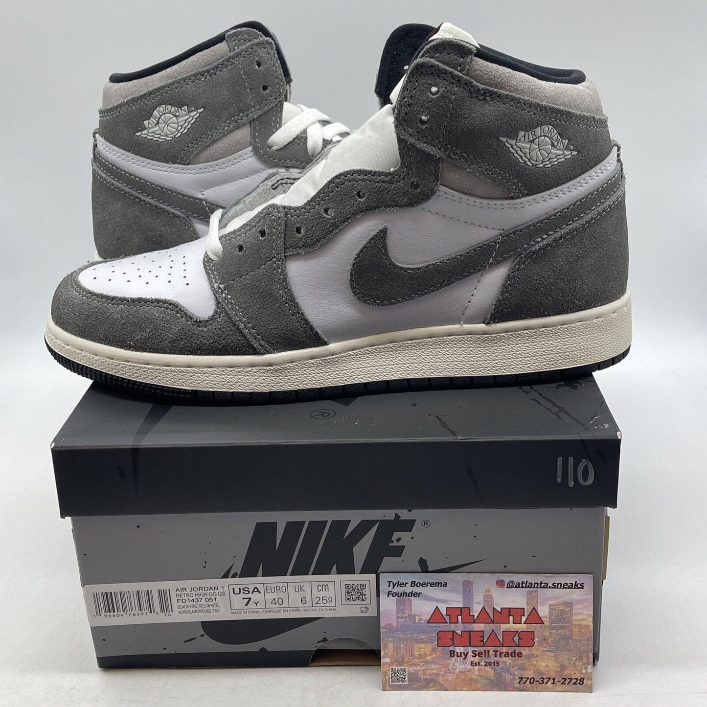 Size 7Y - Jordan 1 High Retro OG Washed Black White Black Grey (FD1437-051)