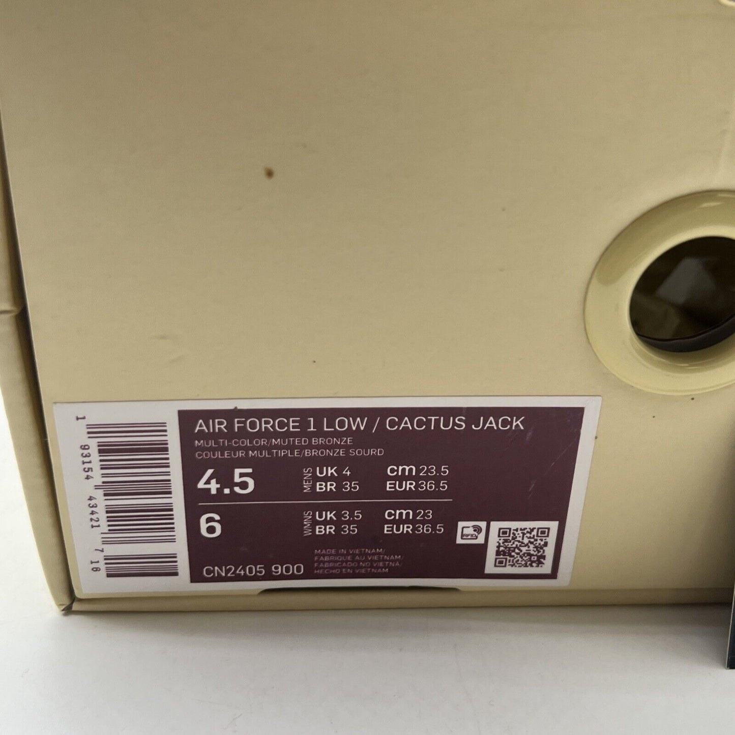 Size 4.5 - Nike Air Force 1 Low x Travis Scott Cactus Jack (CN2405-900)