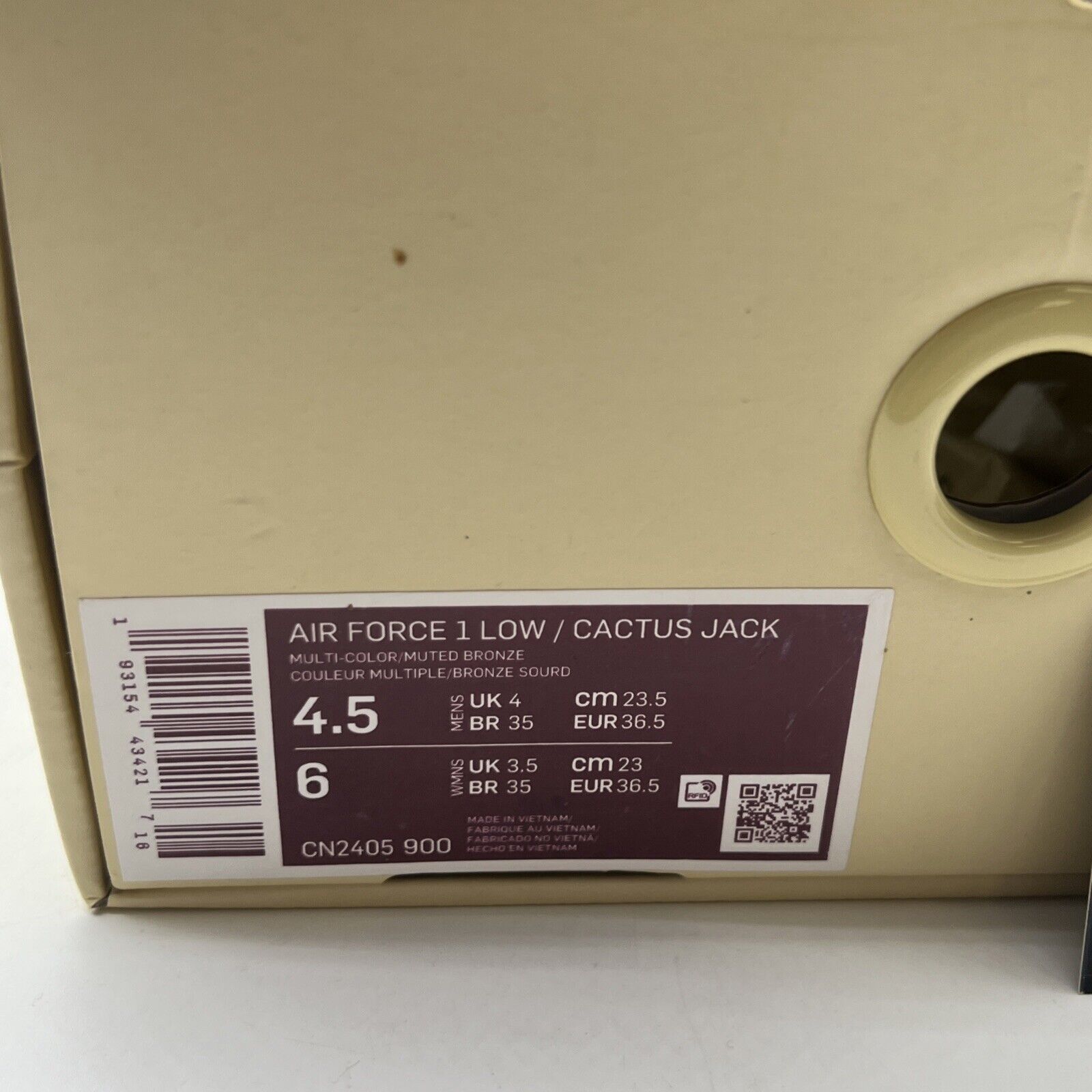 Size 4.5 - Nike Air Force 1 Low x Travis Scott Cactus Jack (CN2405-900)
