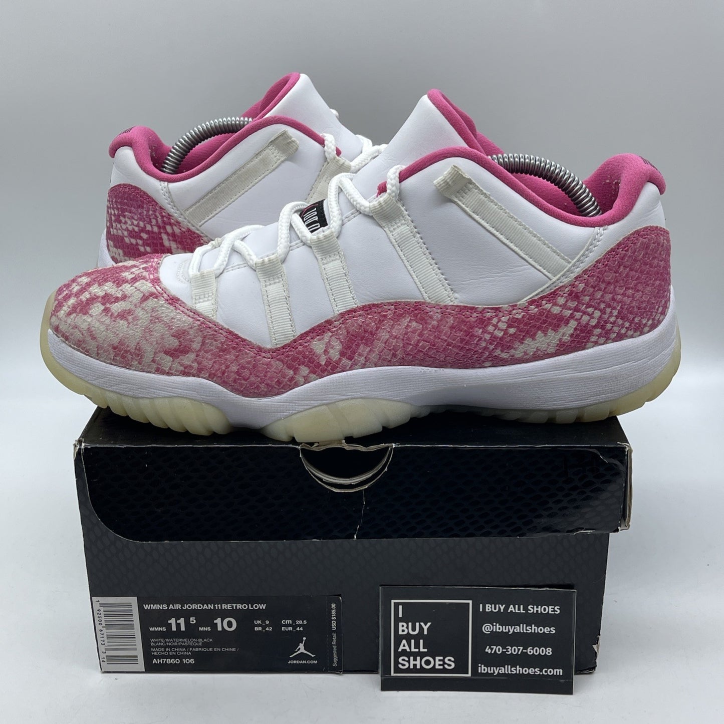 Size 11.5W - Air Jordan 11 Retro Low Pink Snakeskin White Leather (AH7860-106)