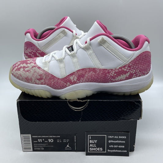Size 11.5W - Air Jordan 11 Retro Low Pink Snakeskin White Leather (AH7860-106)